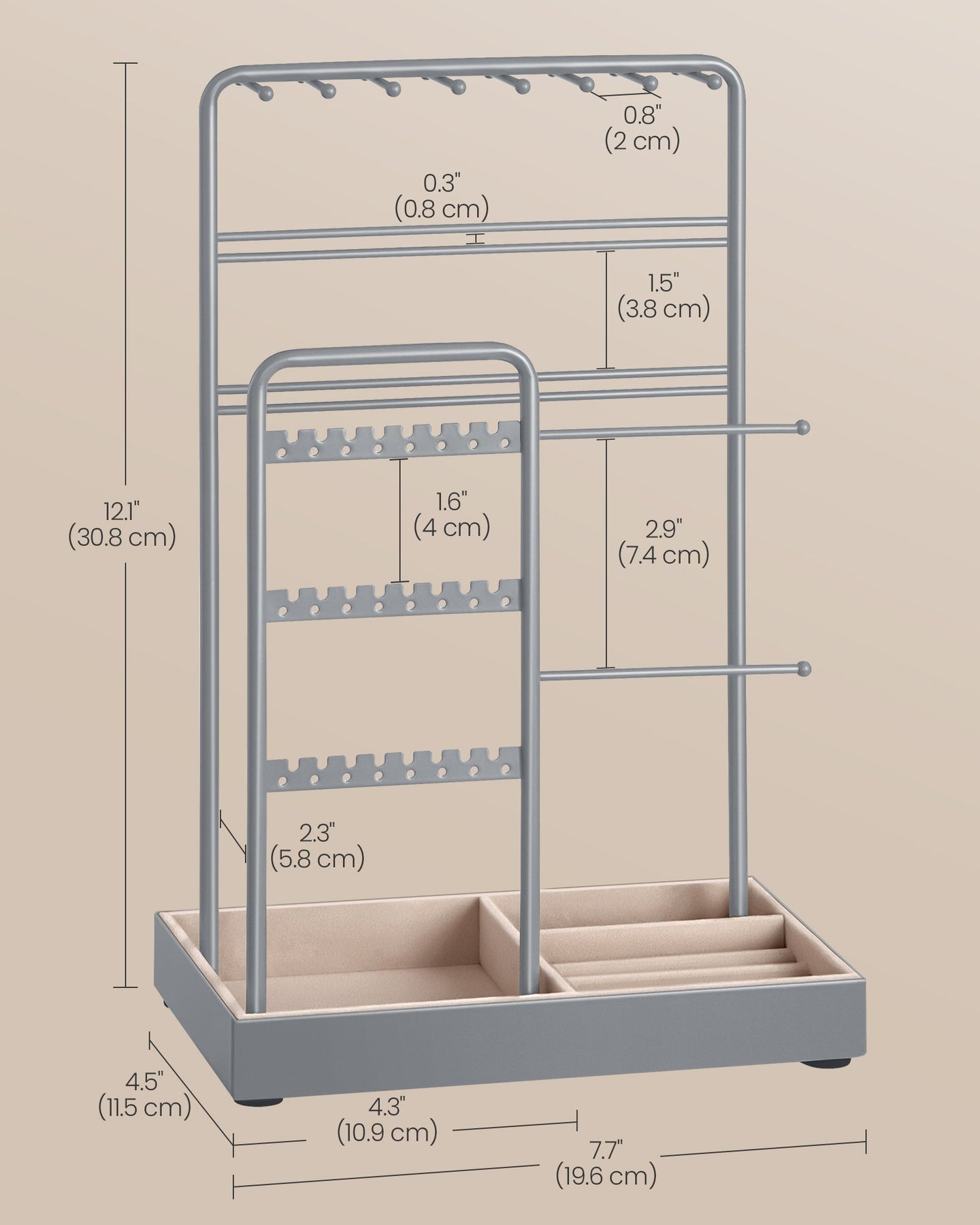 Jewellery Display Stand - Metal Frame - Dove Grey - Velvet Tray