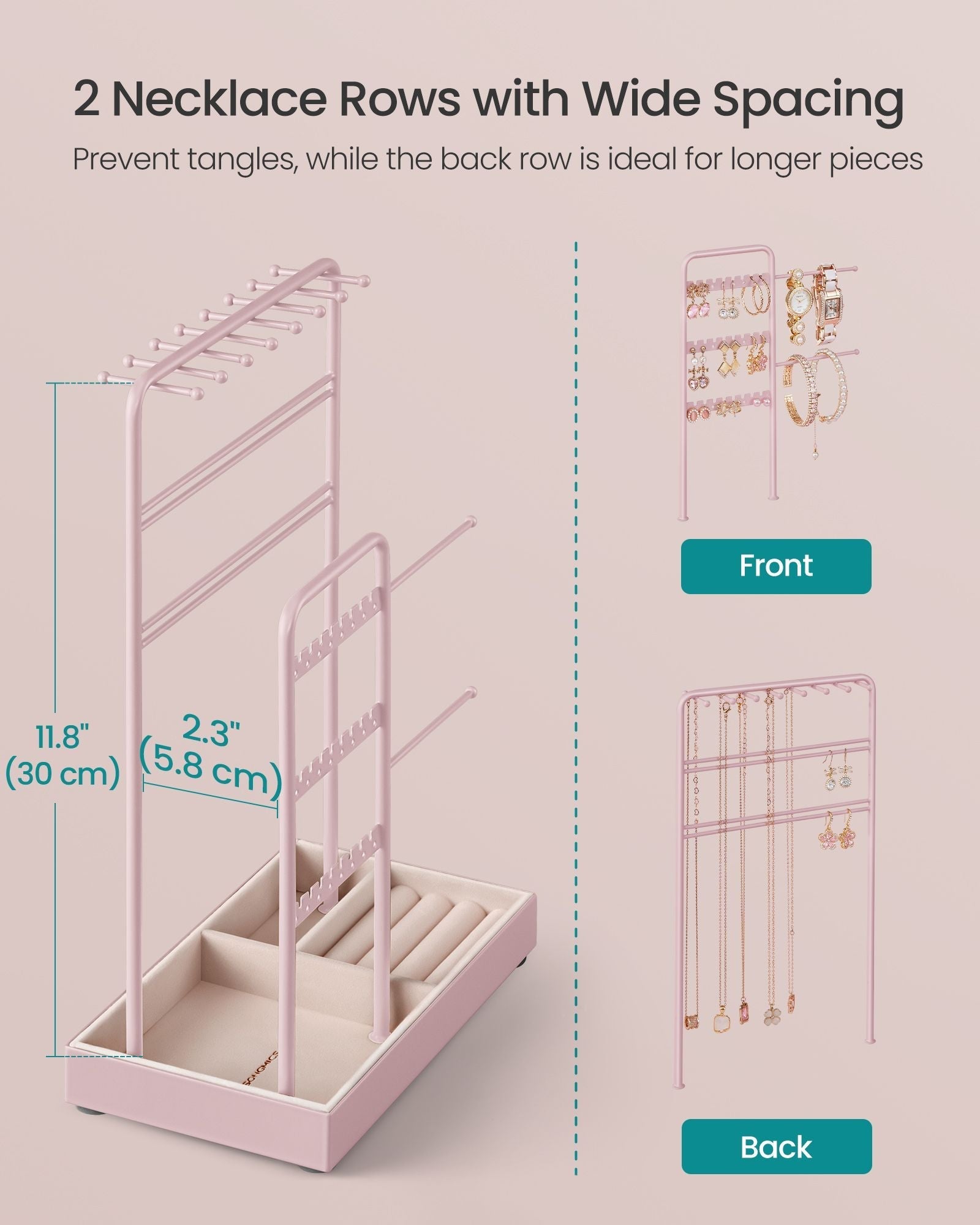 Jewellery Display Stand - Metal Frame - Jelly Pink - Velvet Tray and Multi-Holder Design