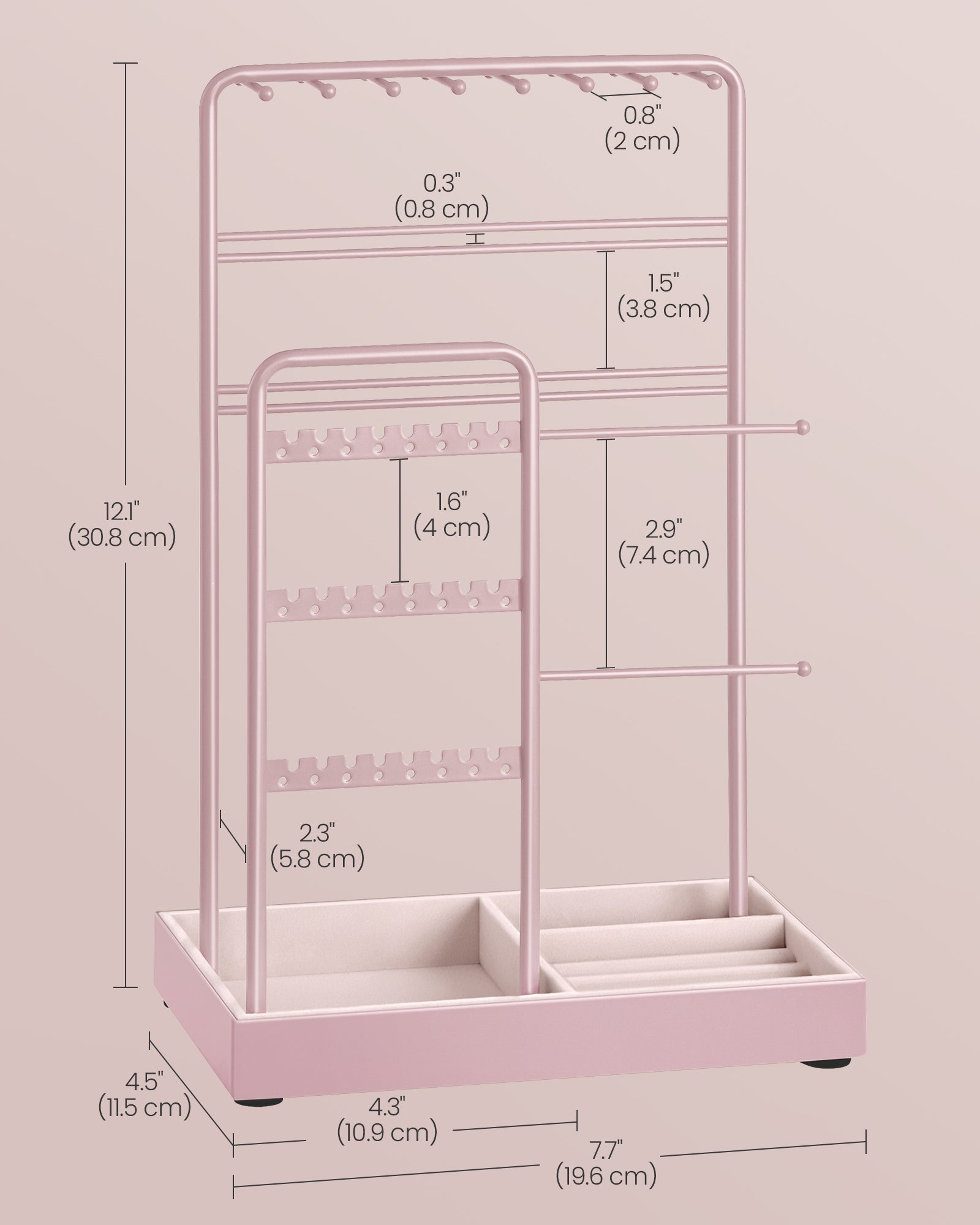 Jewellery Display Stand - Metal Frame - Jelly Pink - Velvet Tray and Multi-Holder Design