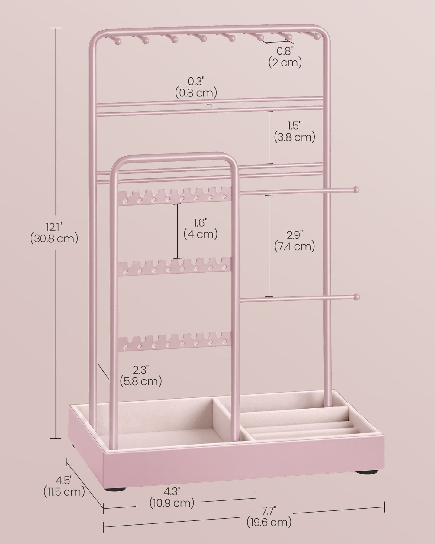 Jewellery Display Stand - Metal Frame - Jelly Pink - Velvet Tray and Multi-Holder Design