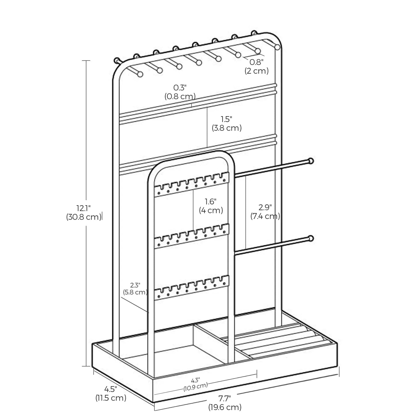 Jewelry Organizer - Metal - Clear - Multi-Functional Display Stand with Velvet Tray