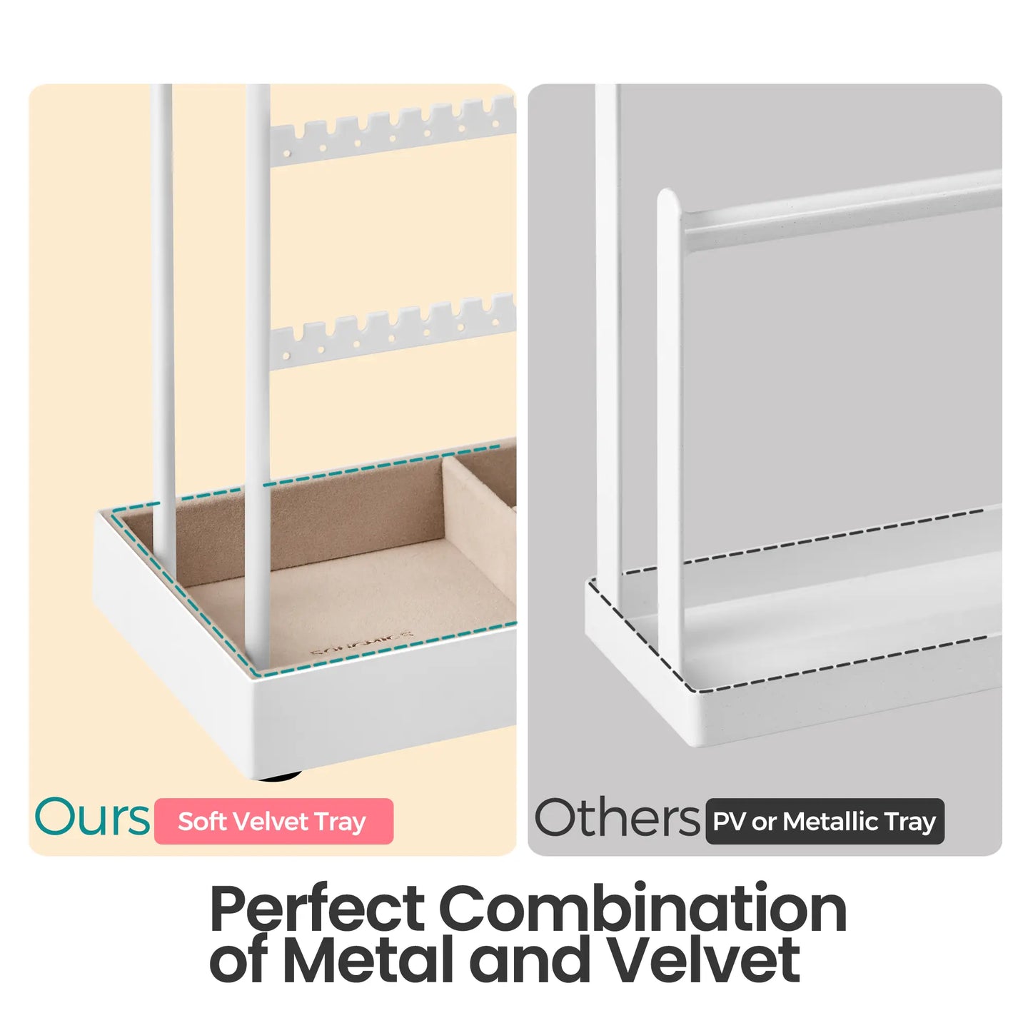 Jewelry Organizer - Metal - Clear - Multi-Functional Display Stand with Velvet Tray