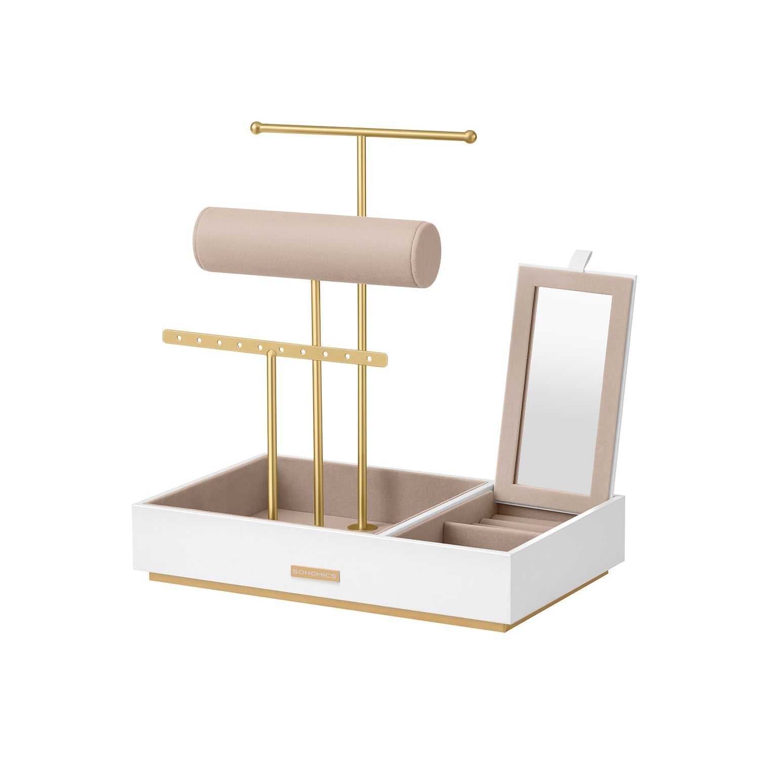 Jewellery Display Stand - Metal - Black - Includes Mirror and Multi-Functional Holders for Earrings
