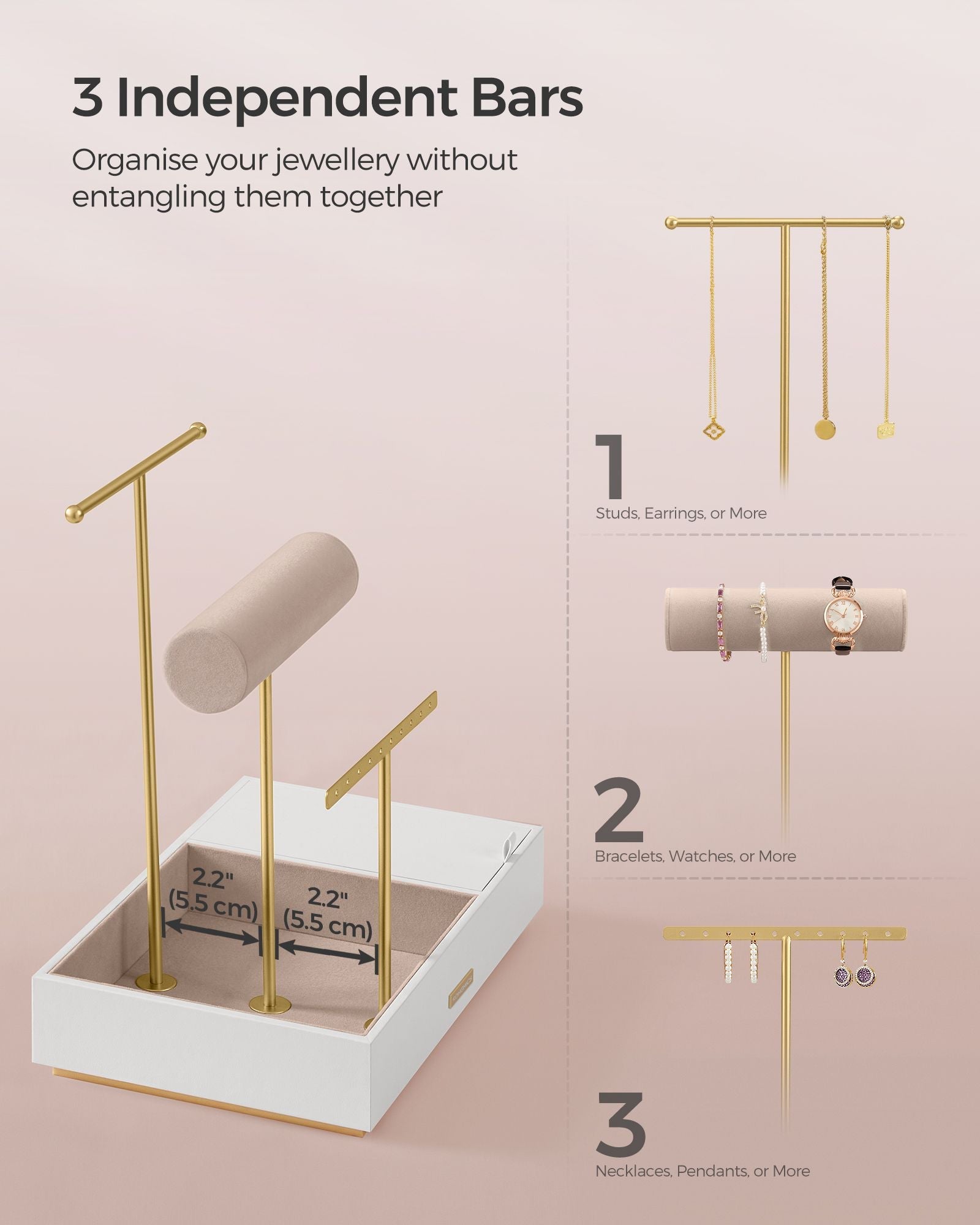 Jewellery Display Stand - Metal - Black - Includes Mirror and Multi-Functional Holders for Earrings