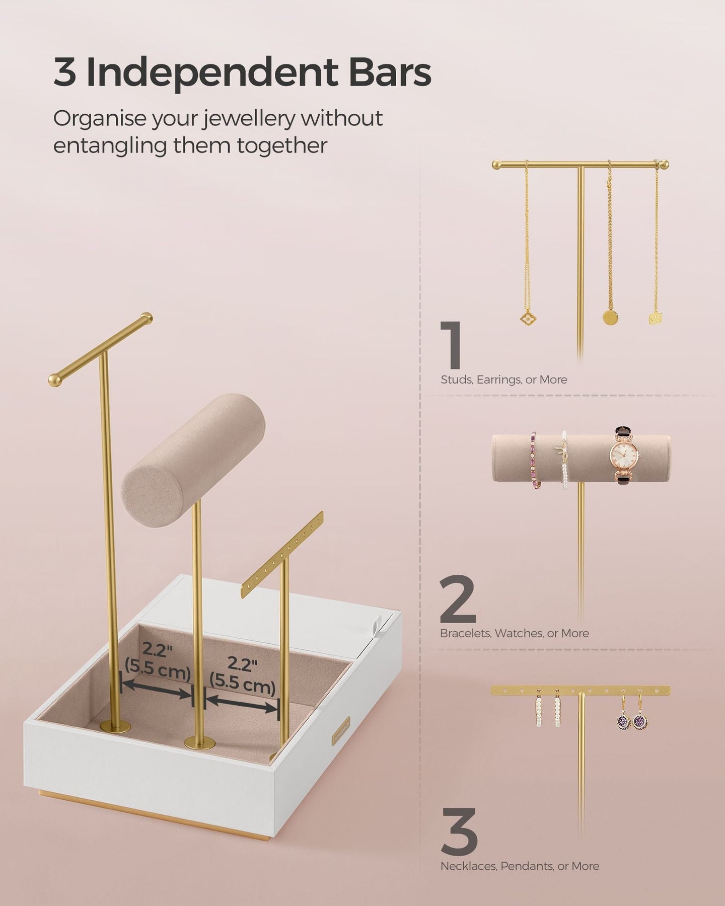 Jewellery Display Stand - Metal - Black - Includes Mirror and Multi-Functional Holders for Earrings