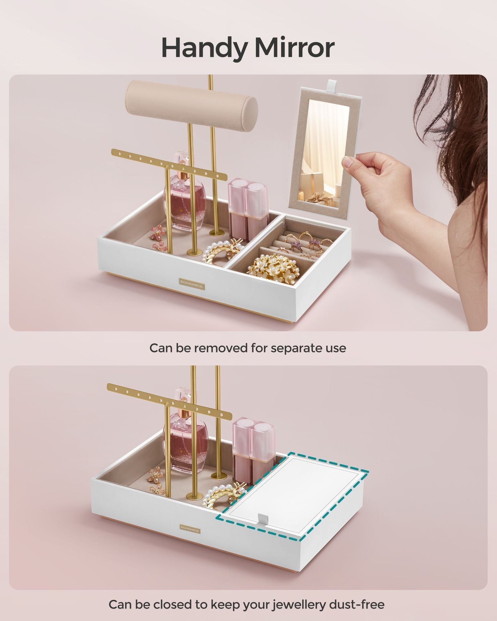 Jewellery Display Stand - Metal - Black - Includes Mirror and Multi-Functional Holders for Earrings