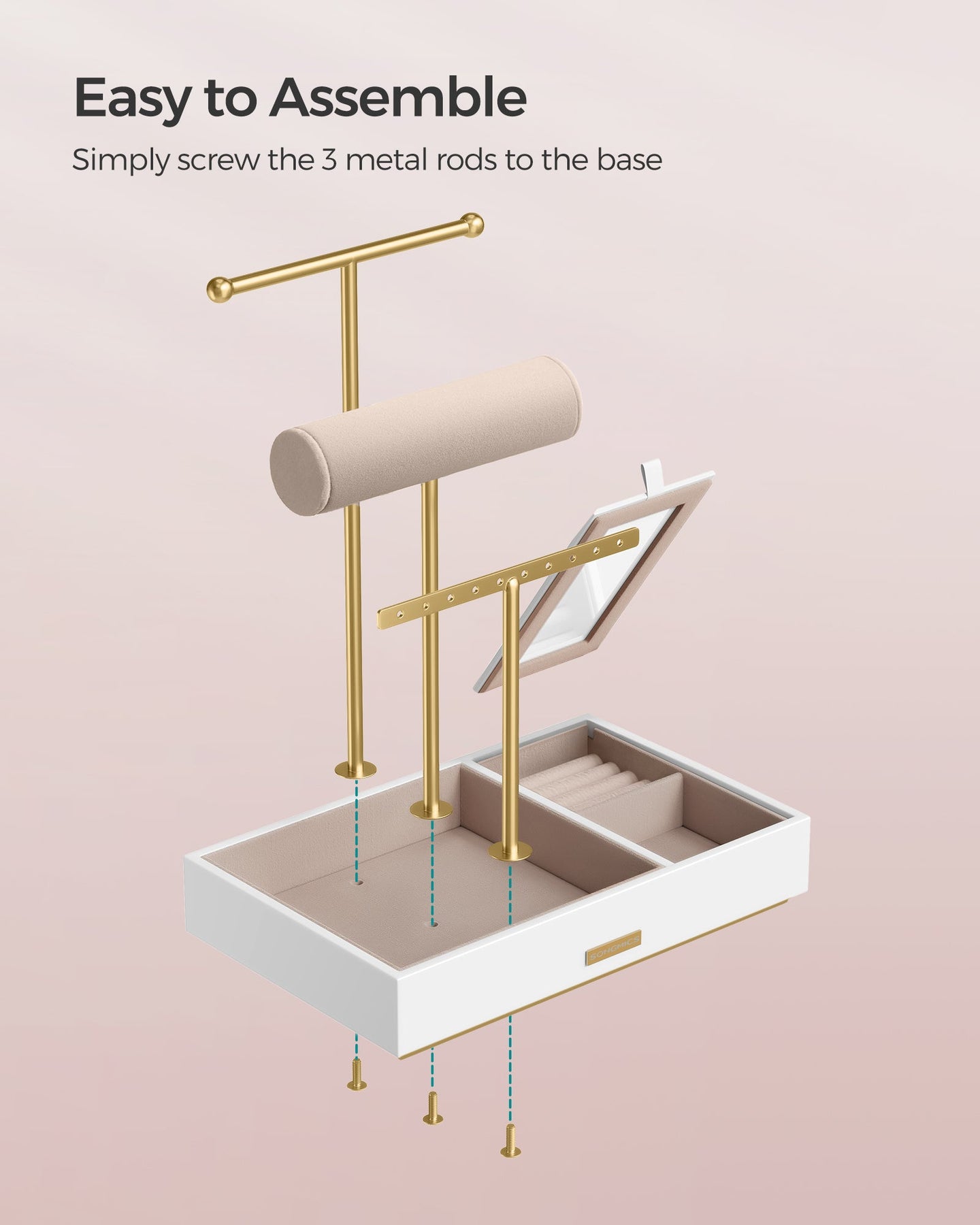 Jewellery Display Stand - Metal - Black - Includes Mirror and Multi-Functional Holders for Earrings