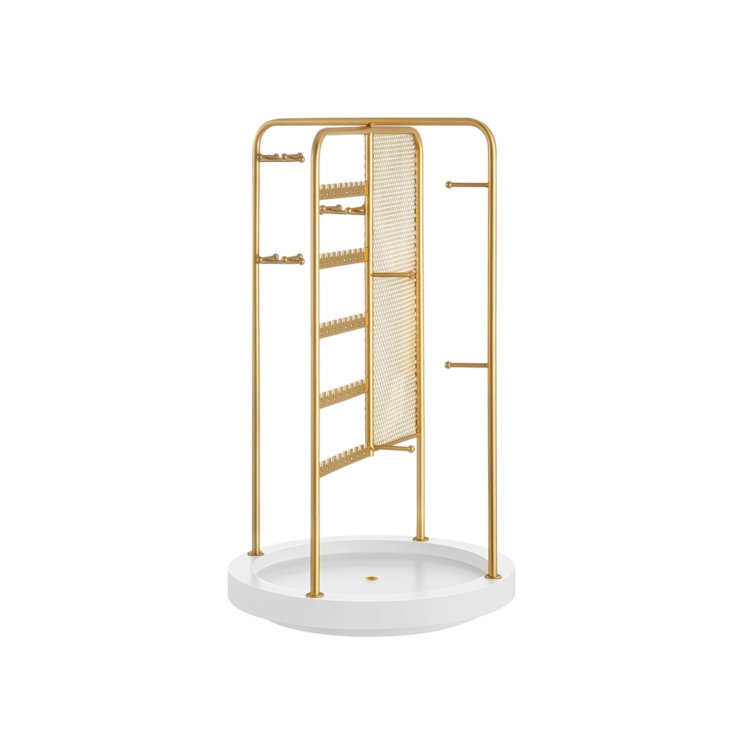 Rotating Jewellery Stand - Metal - Cloud White - 4 Independent Sections with Bottom Tray