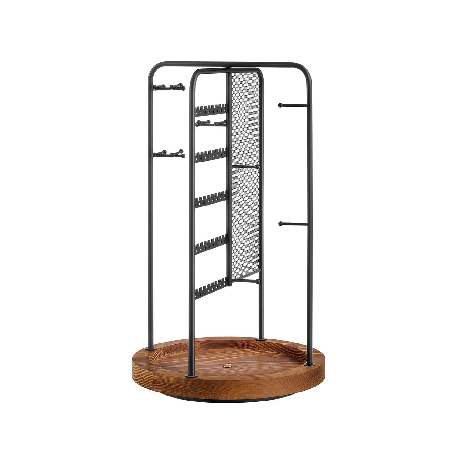 Rotating Jewellery Stand - Metal - Ink Black - 4 Independent Sections with Bottom Tray