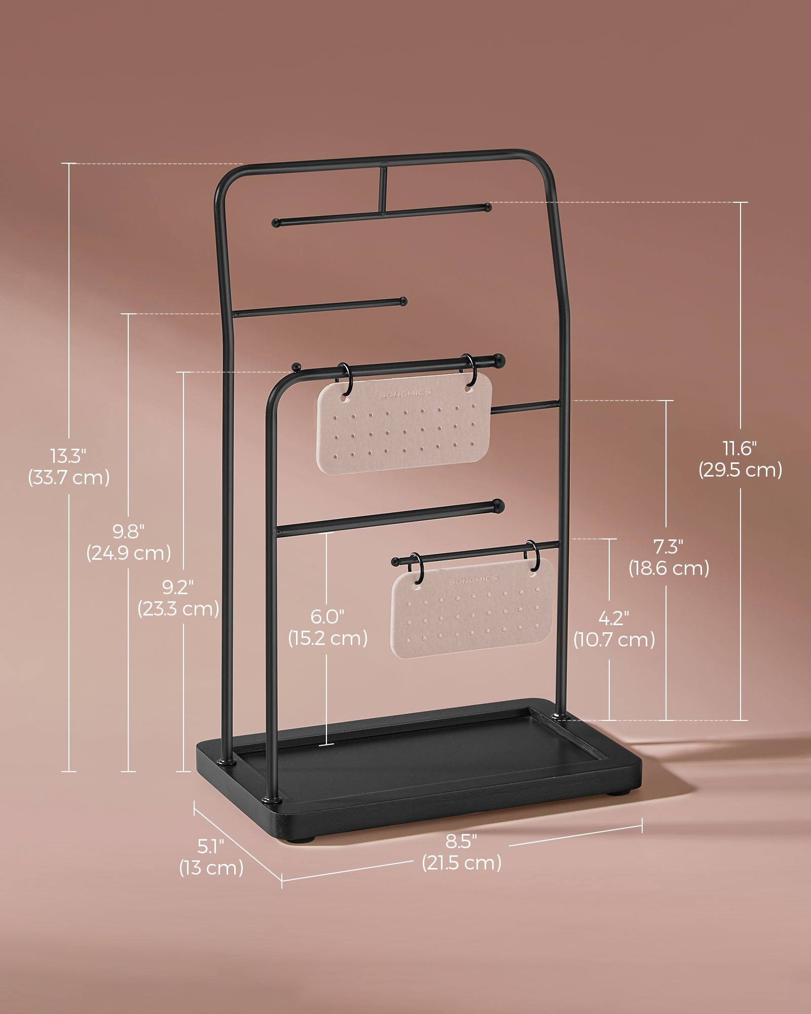 Jewellery Stand - Metal - Ink Black - 6 Hanging Rods and 2 Earring Boards