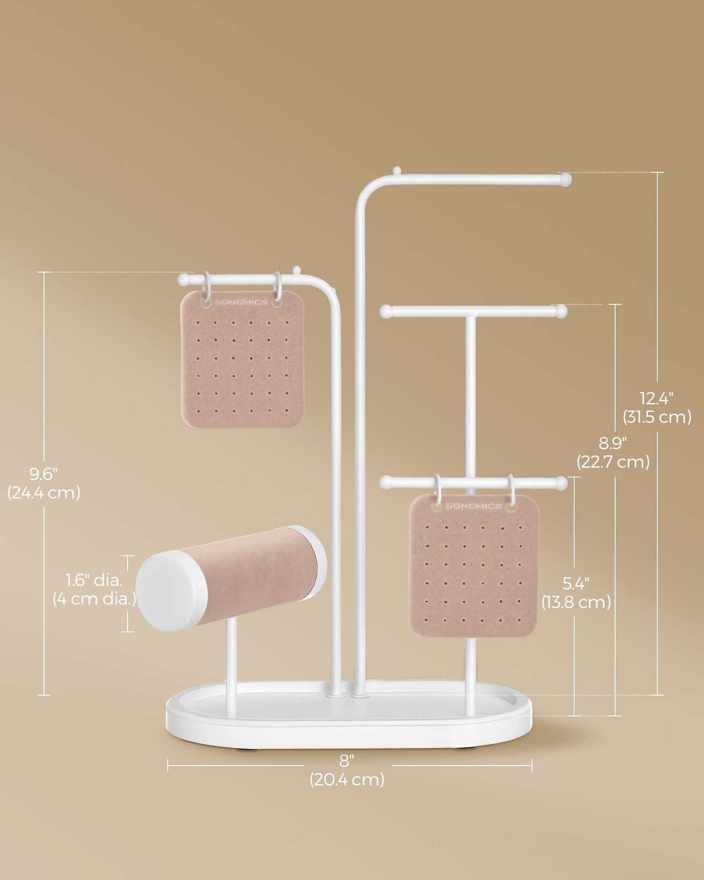 Jewellery Stand - Metal - Cloud White - 4 Hanging Rods and 2 Earring Boards