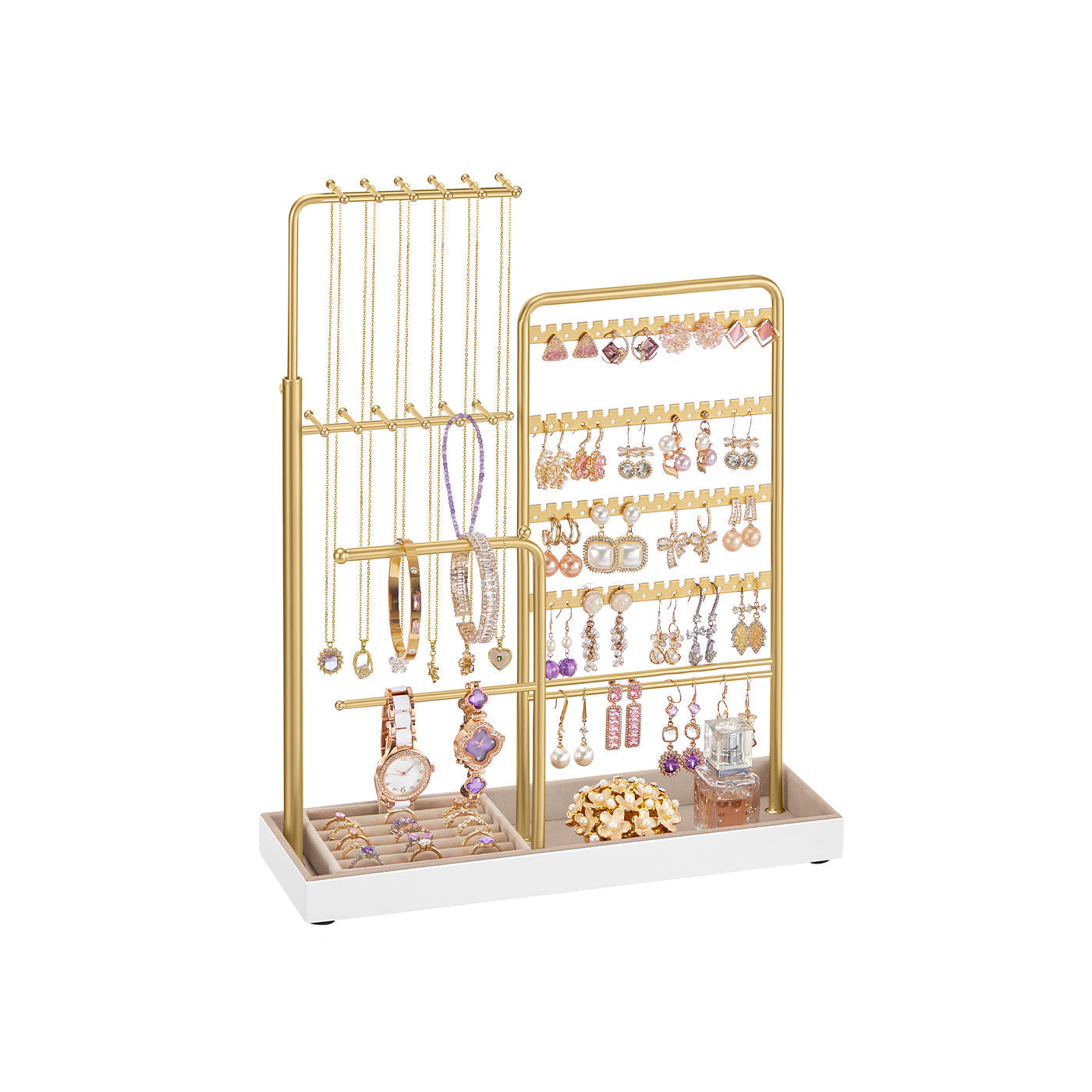 Jewellery Organiser - Metal Frame - Matte White - Adjustable Height Necklace Holder