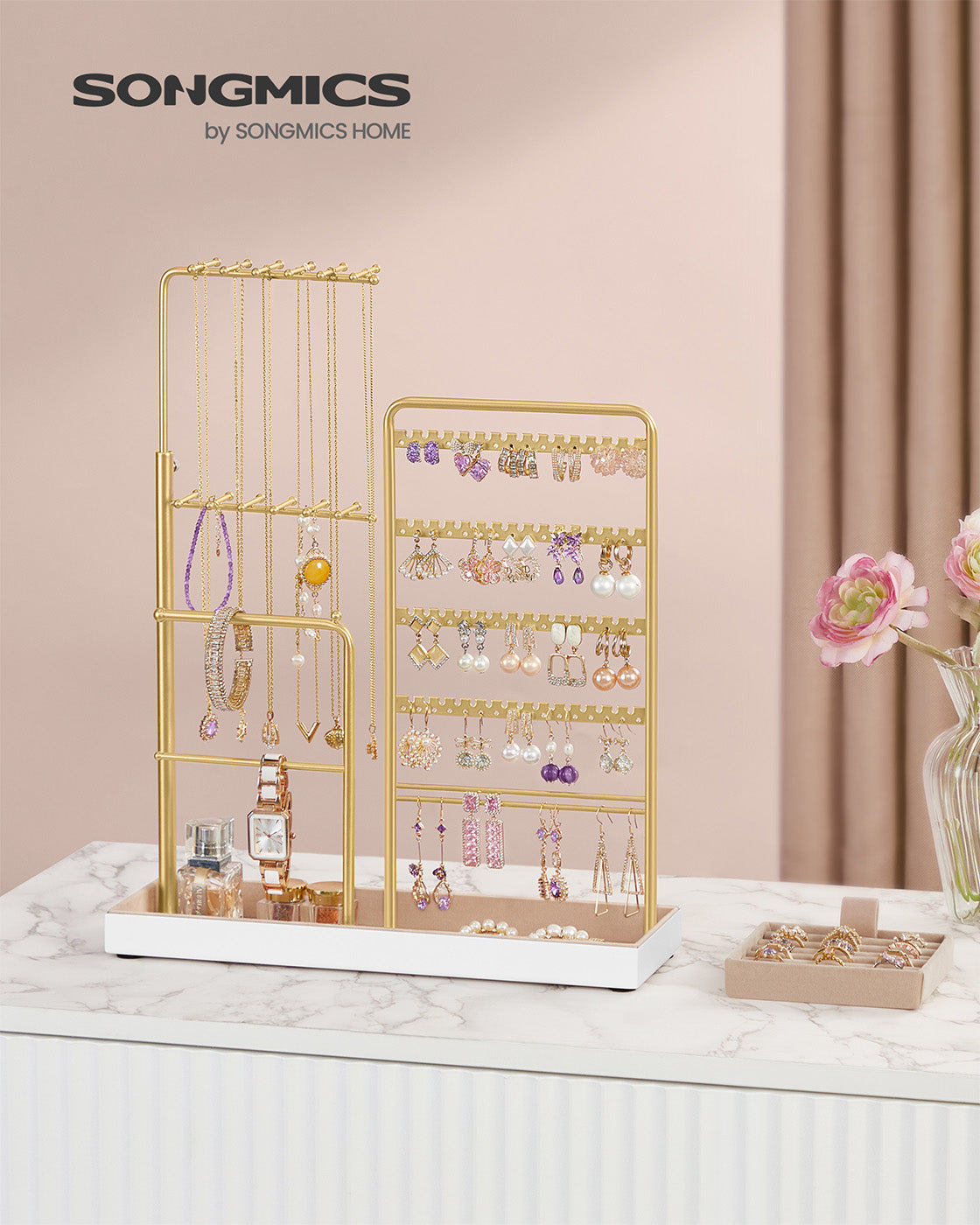 Jewellery Organiser - Metal Frame - Matte White - Adjustable Height Necklace Holder