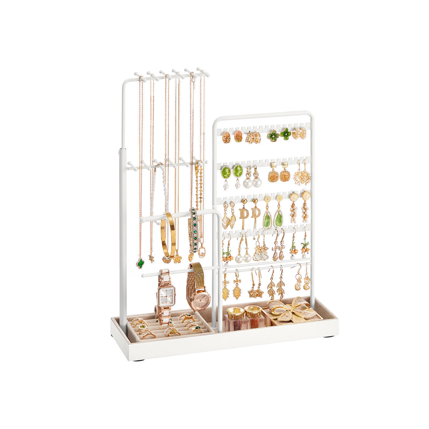Jewellery Organiser - Metal Frame - Matte White - Adjustable Height Necklace Holder