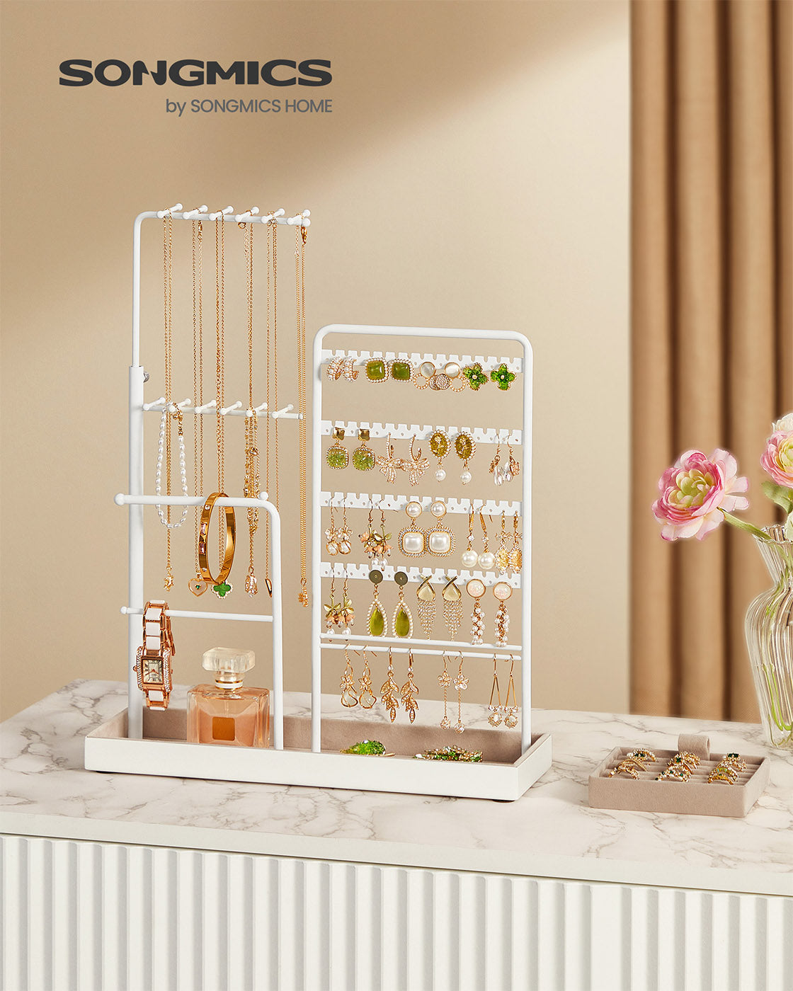 Jewellery Organiser - Metal Frame - Matte White - Adjustable Height Necklace Holder