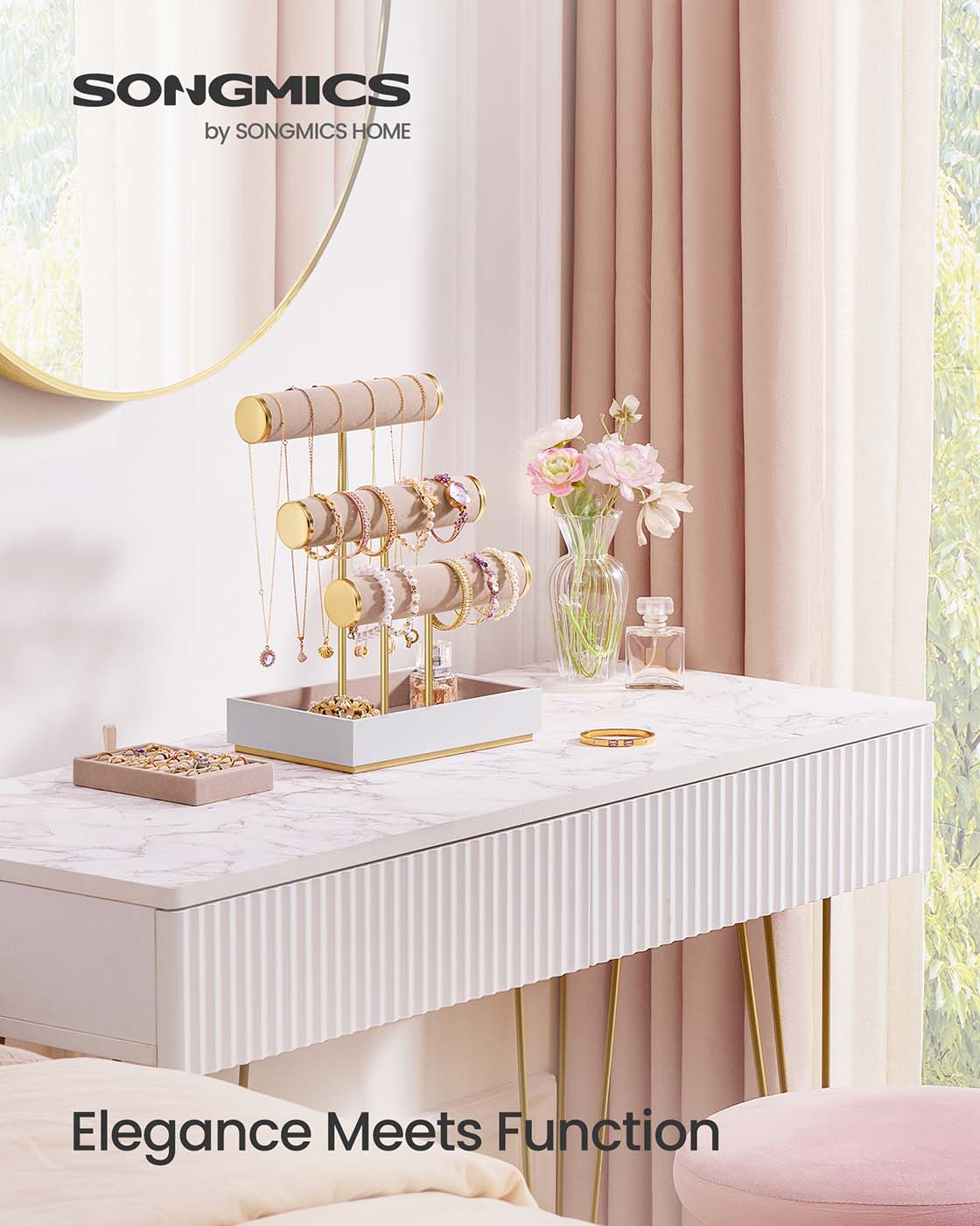 Jewellery Display Stand - Velvet - Cloud White - Three Tiers with Removable Holder