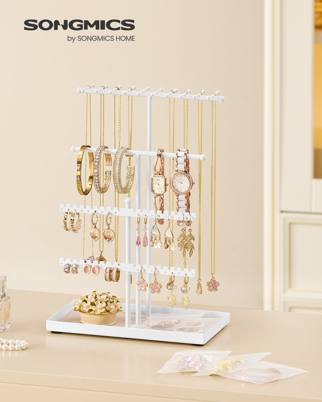 Jewellery Stand - Metal Frame - Matte White - Versatile Organiser for Necklaces