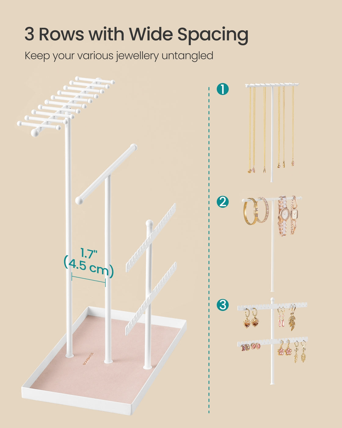 Jewellery Stand - Metal Frame - Matte White - Versatile Organiser for Necklaces