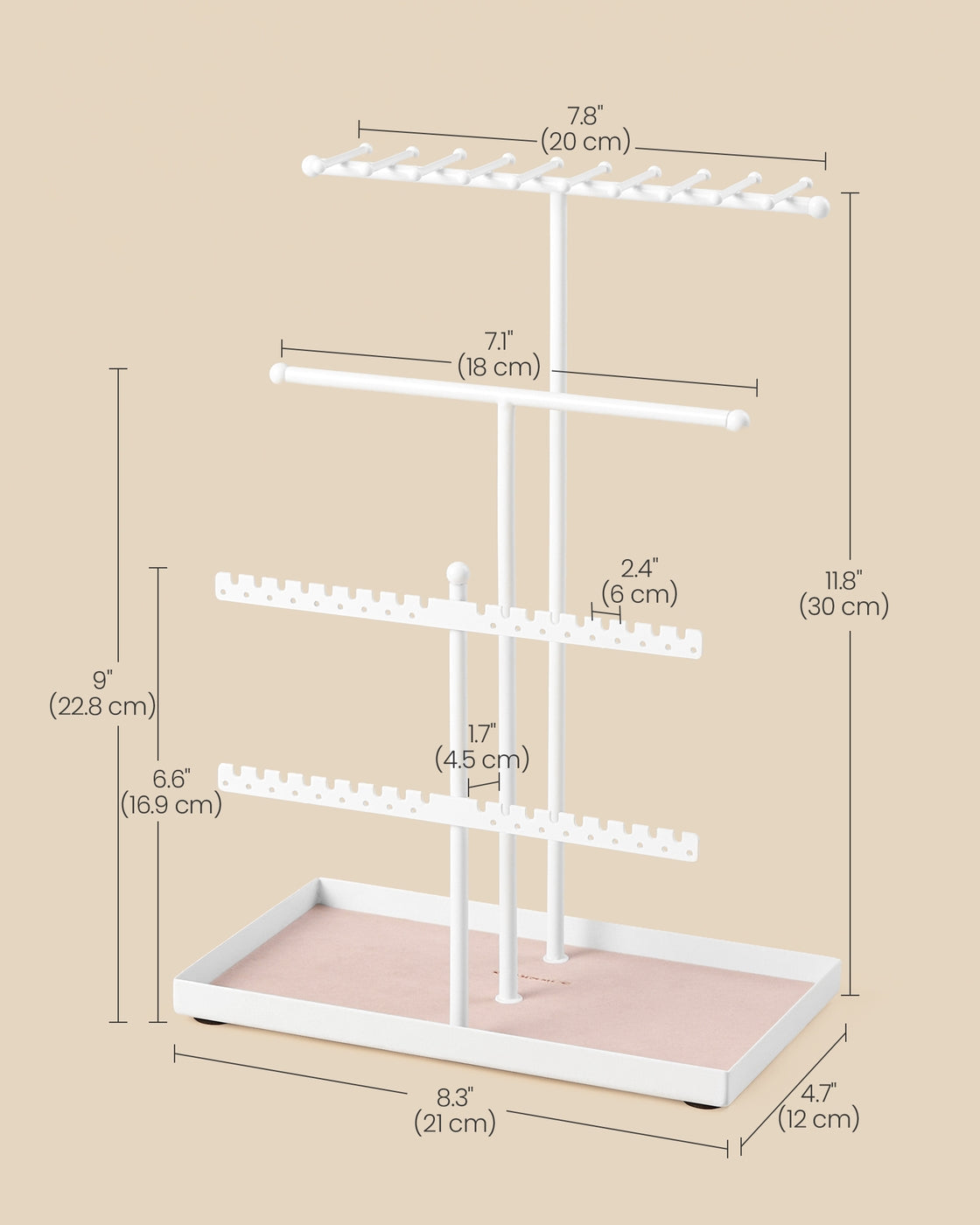 Jewellery Stand - Metal Frame - Matte White - Versatile Organiser for Necklaces