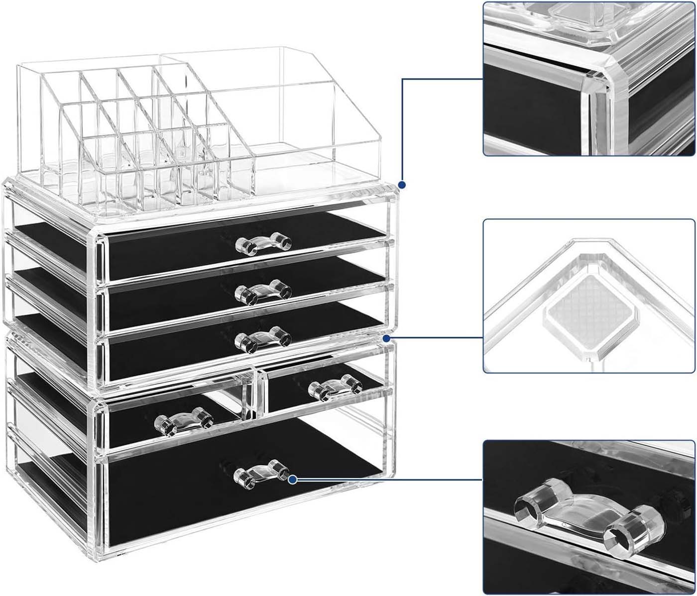 Stackable Makeup Organiser - 6 Drawer Design - Clear Acrylic - Large