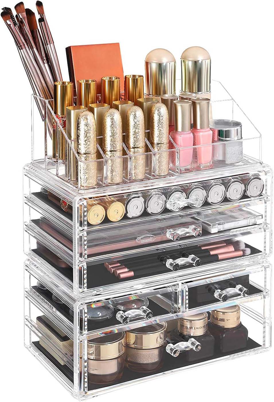 Stackable Makeup Organiser - 6 Drawer Design - Clear Acrylic - Large