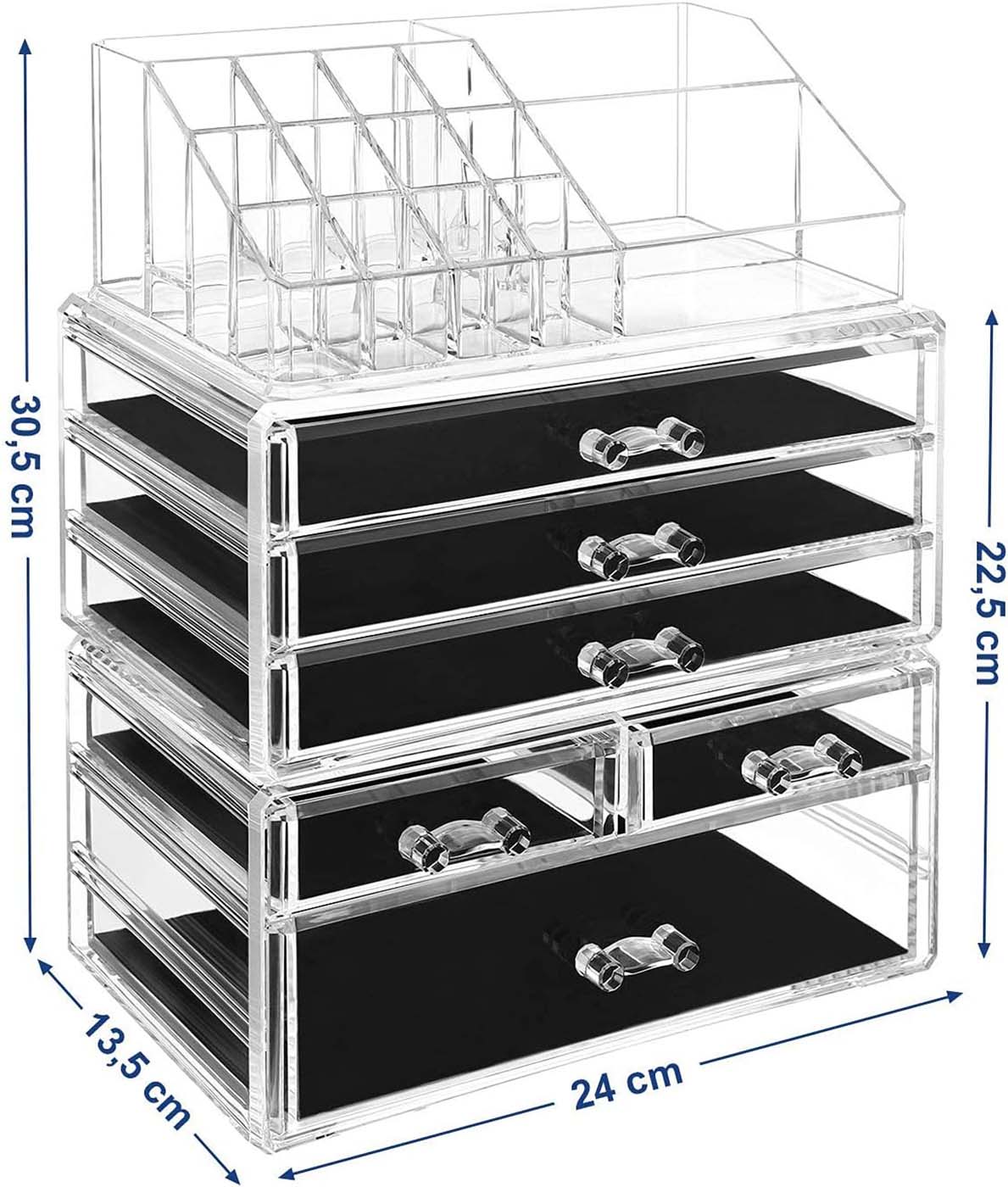 Stackable Makeup Organiser - 6 Drawer Design - Clear Acrylic - Large