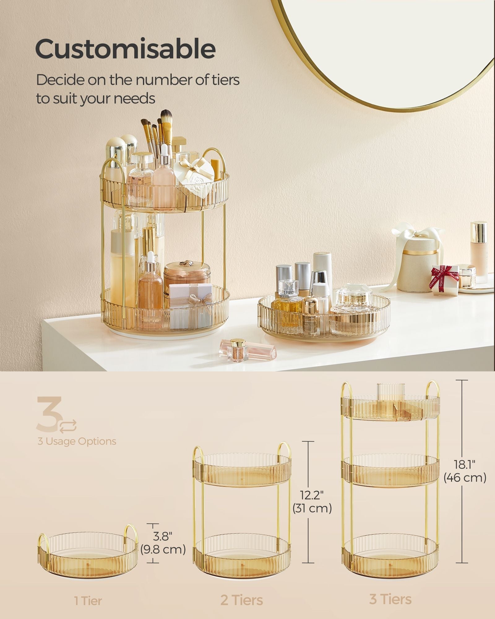 Rotating Makeup Organiser - Plastic - Round