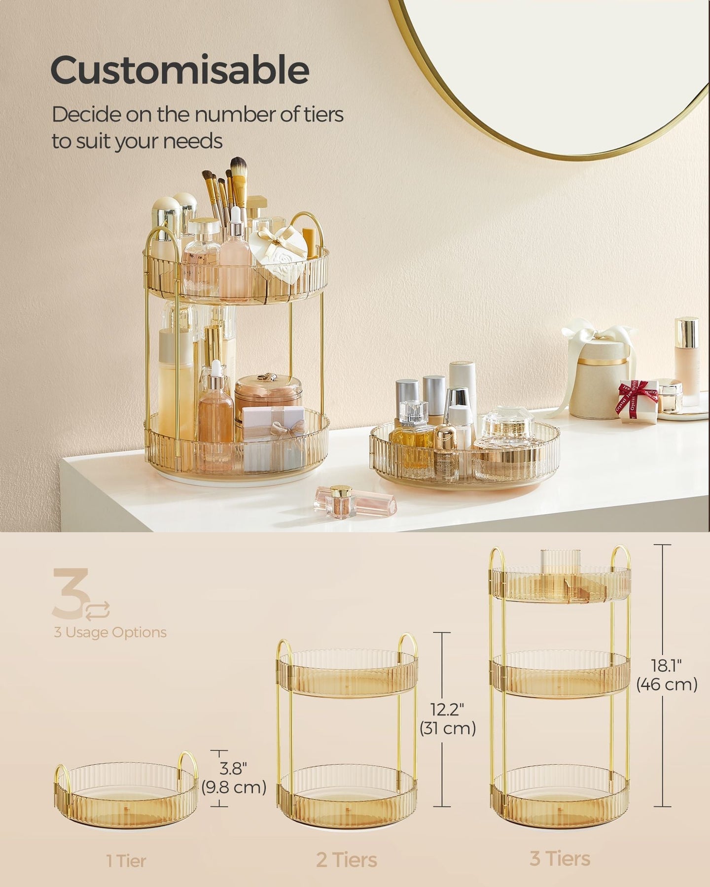 Rotating Makeup Organiser - Plastic - Round