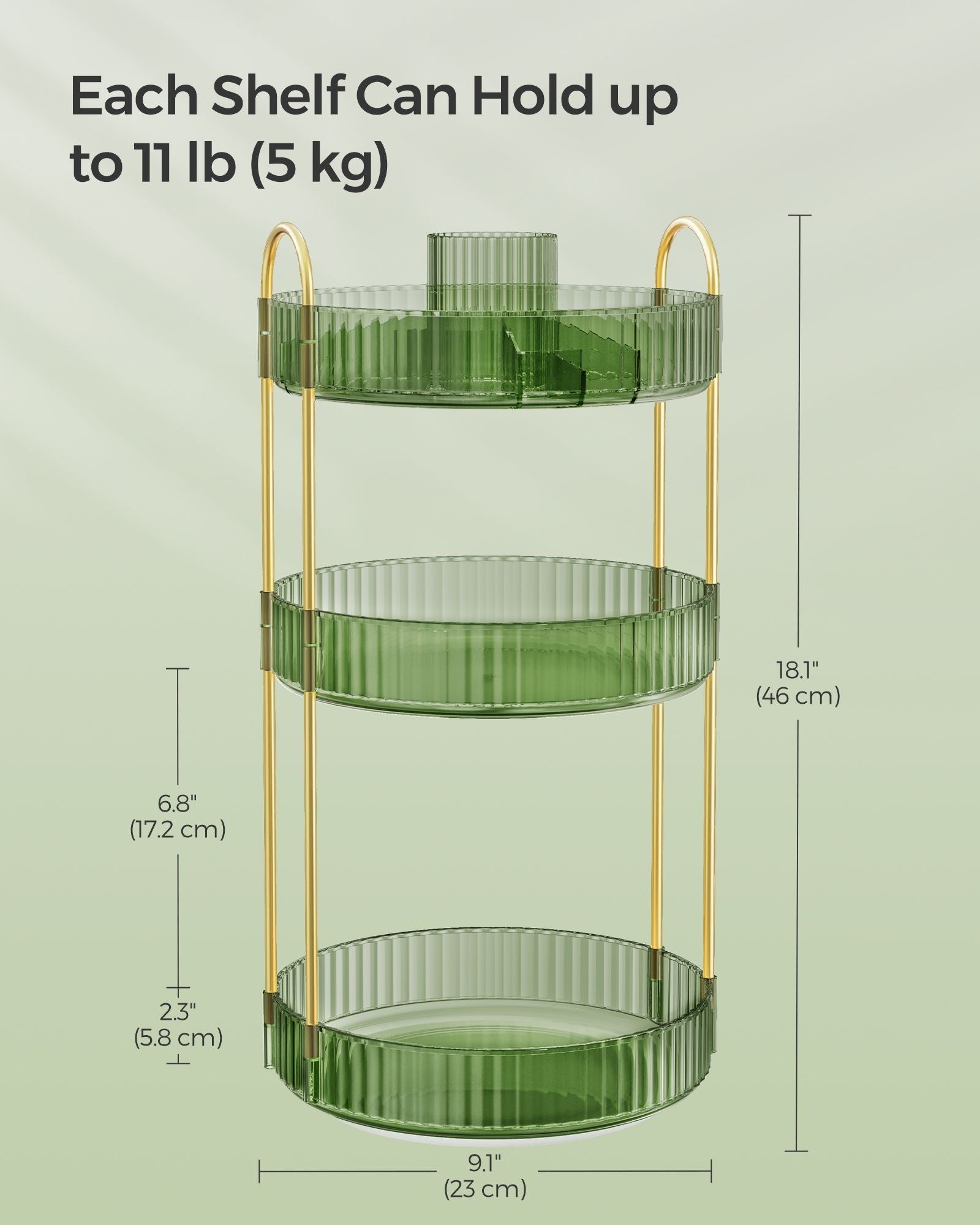 3-Tier Rotating Makeup Organiser - Plastic - Pale Green - Customisable Design