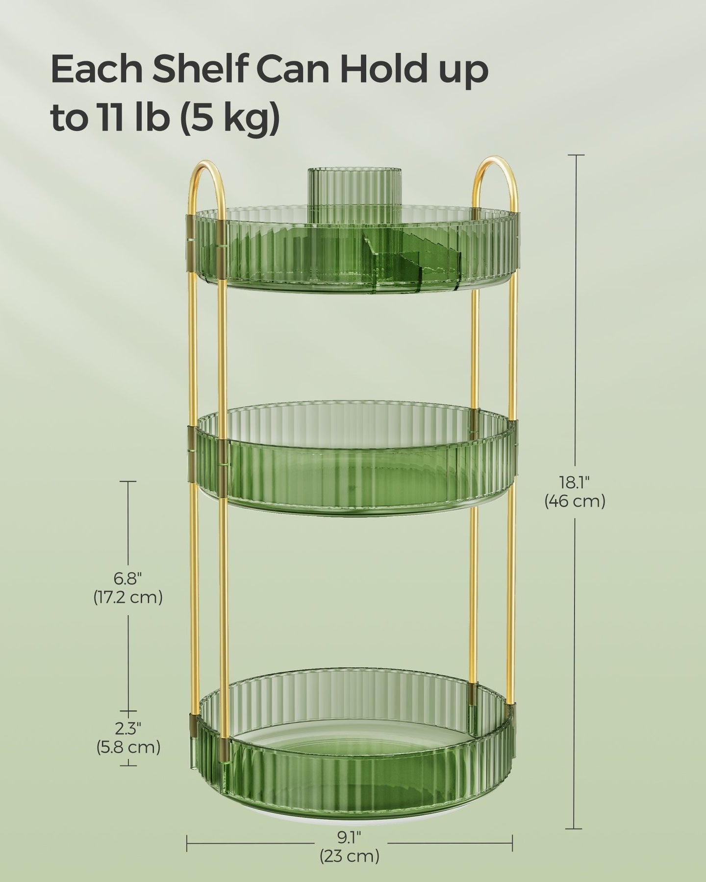 3-Tier Rotating Makeup Organiser - Plastic - Pale Green - Customisable Design