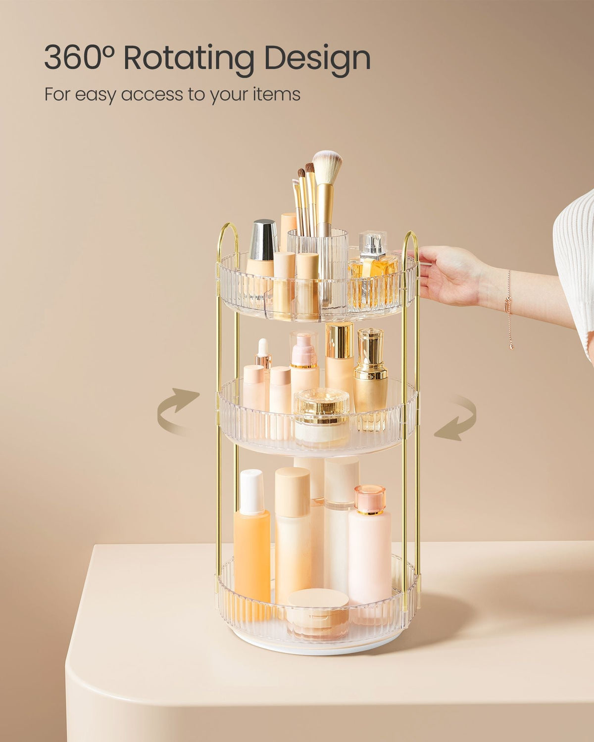 3-Tier Round Rotating Makeup Organiser - Acrylic - Transparent - Customisable