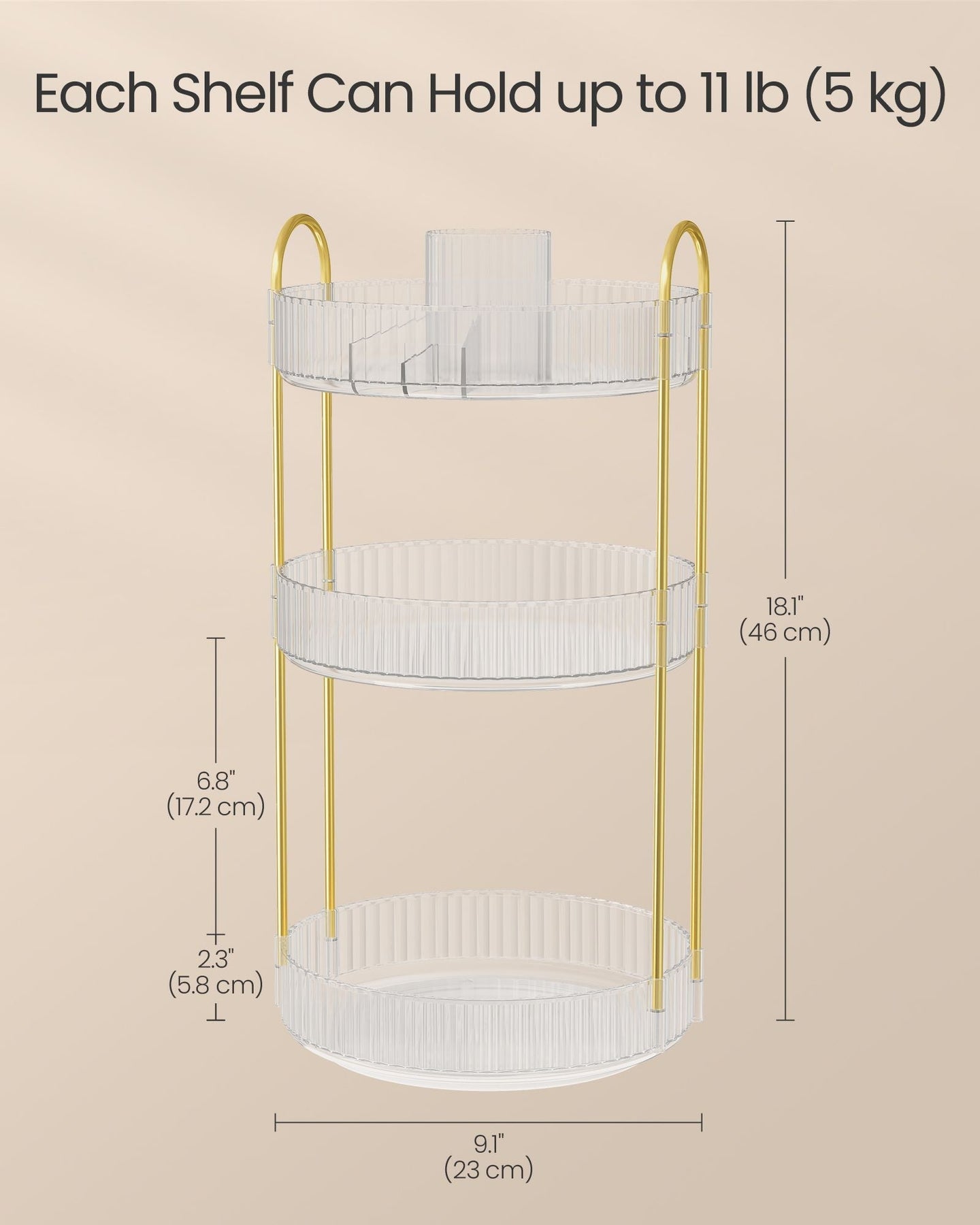 3-Tier Round Rotating Makeup Organiser - Acrylic - Transparent - Customisable