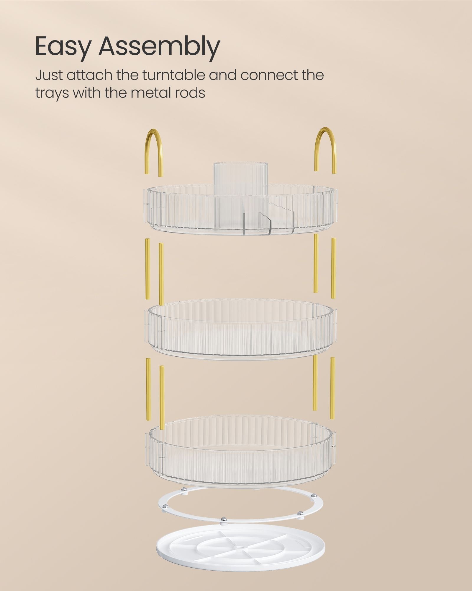 3-Tier Round Rotating Makeup Organiser - Acrylic - Transparent - Customisable