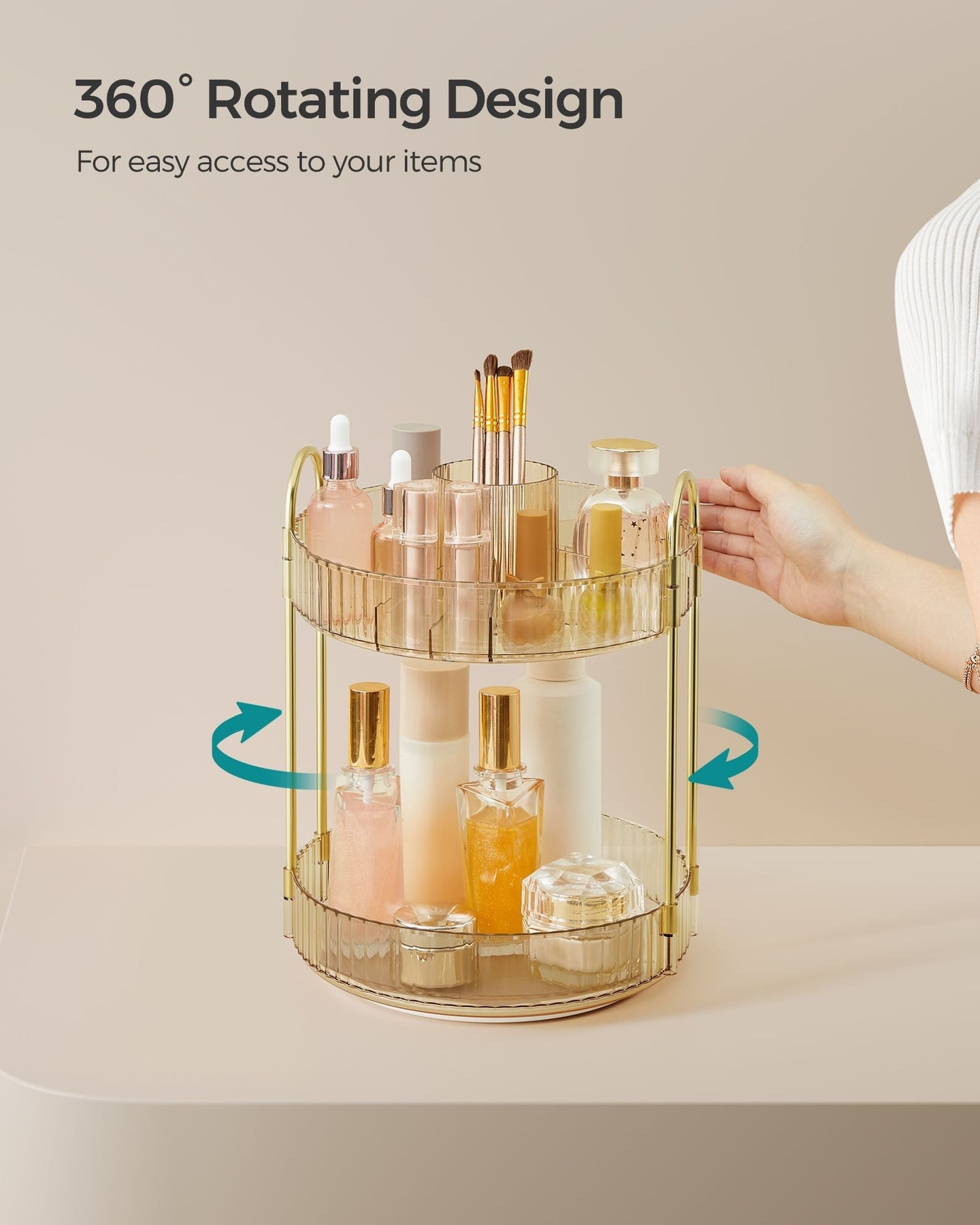 Rotating Makeup Organiser - Metal - Champagne Gold - Customisable 2-Tier Design