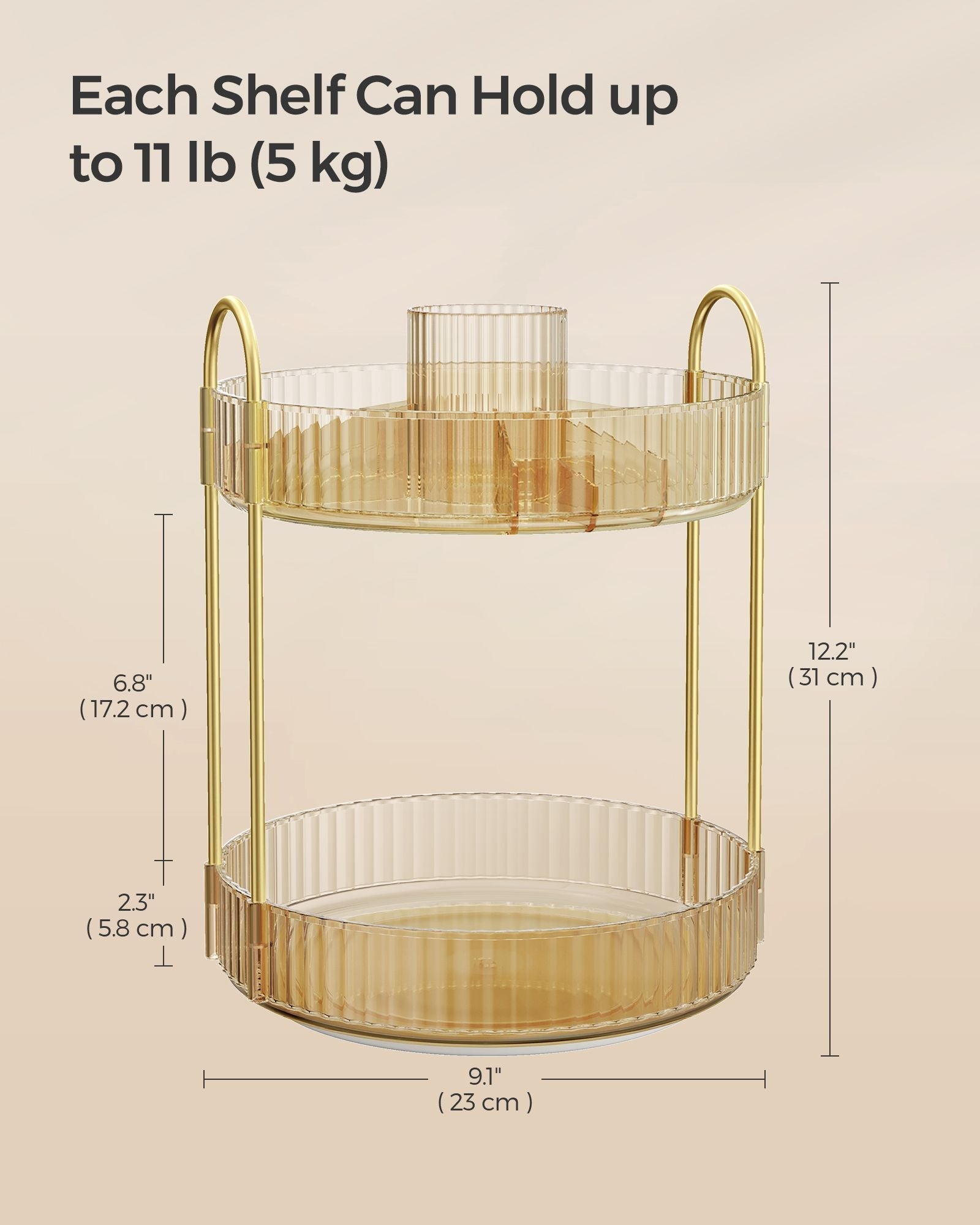 Rotating Makeup Organiser - Metal - Champagne Gold - Customisable 2-Tier Design