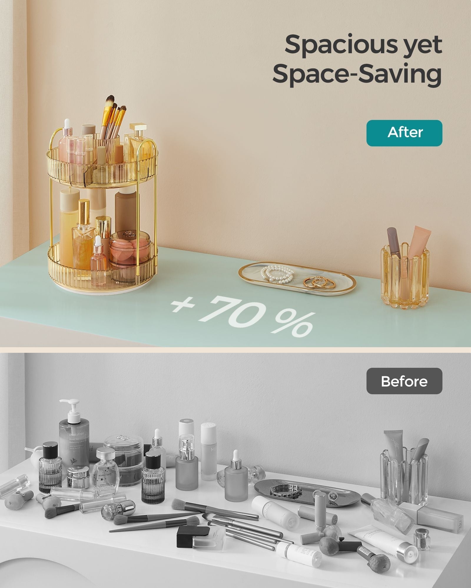 Rotating Makeup Organiser - Metal - Champagne Gold - Customisable 2-Tier Design