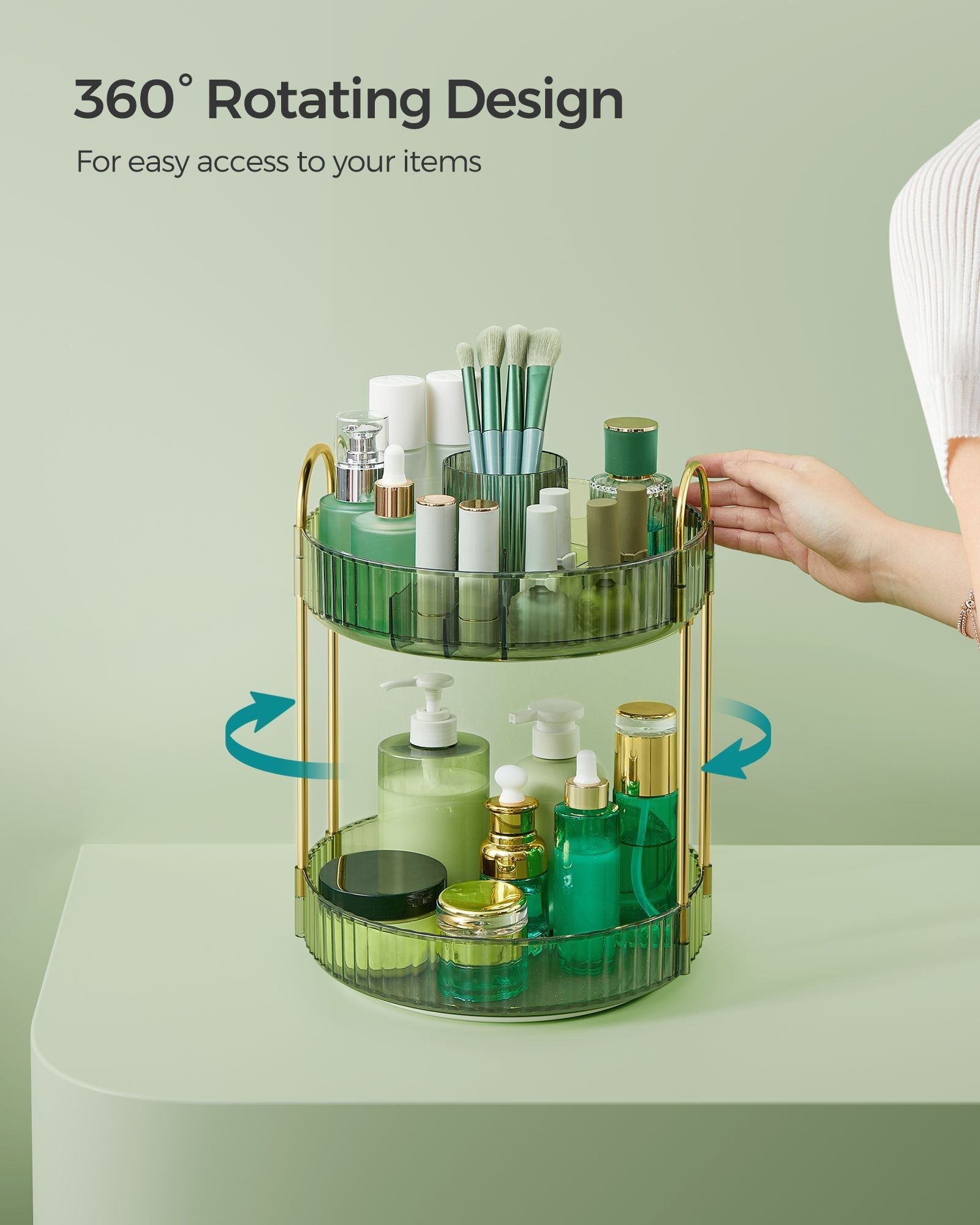Rotating Makeup Organiser - Plastic - Pale Green - Customisable 2-Tier Design