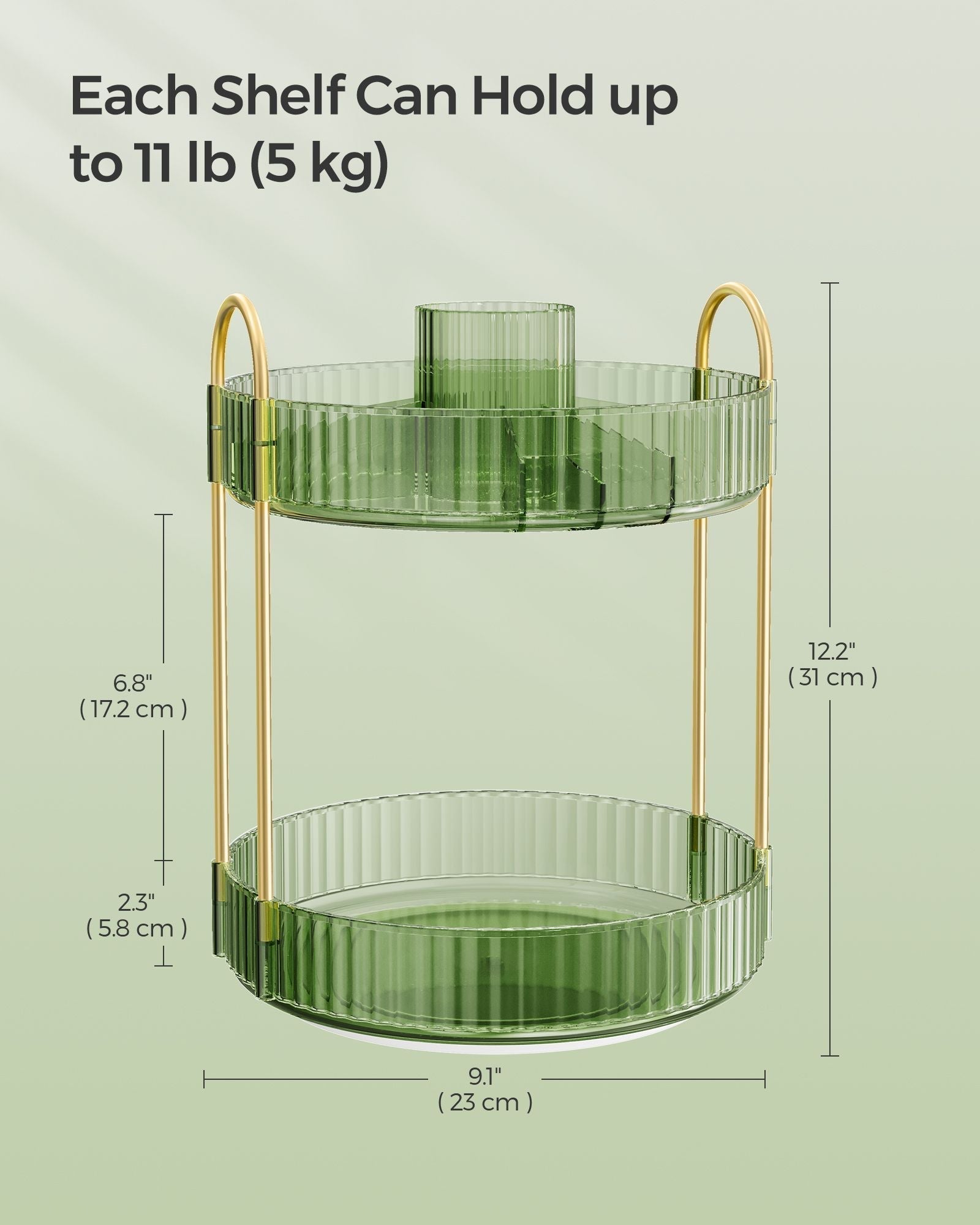 Rotating Makeup Organiser - Plastic - Pale Green - Customisable 2-Tier Design