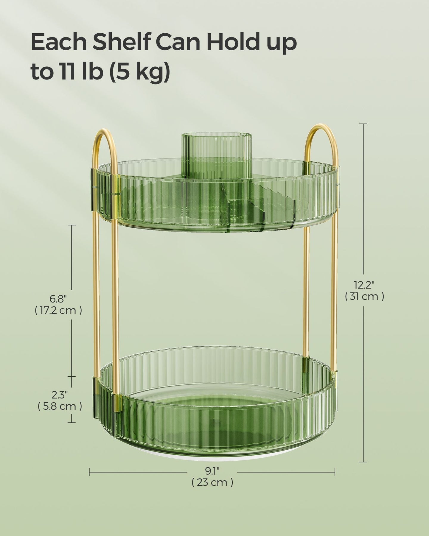 Rotating Makeup Organiser - Plastic - Pale Green - Customisable 2-Tier Design