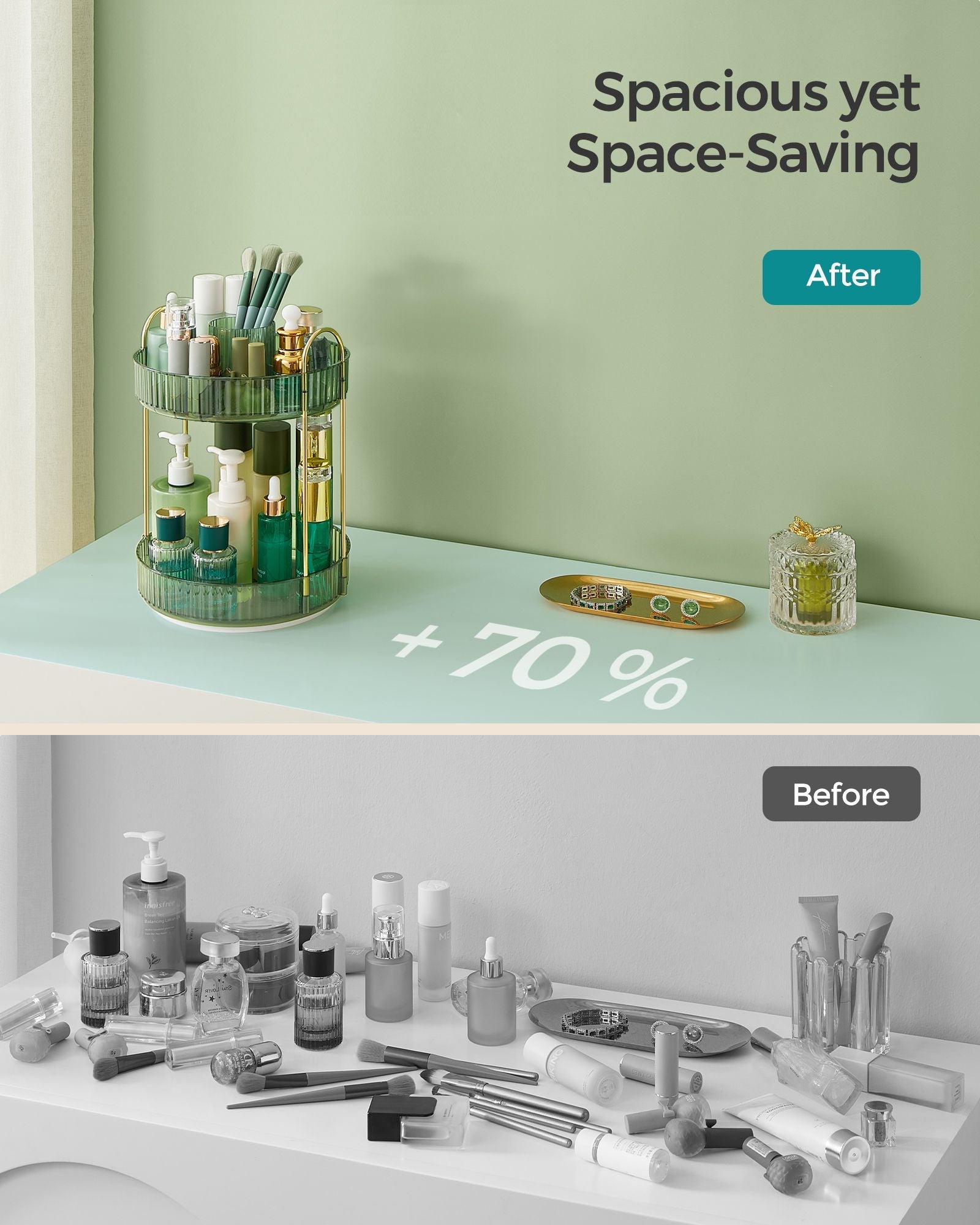 Rotating Makeup Organiser - Plastic - Pale Green - Customisable 2-Tier Design