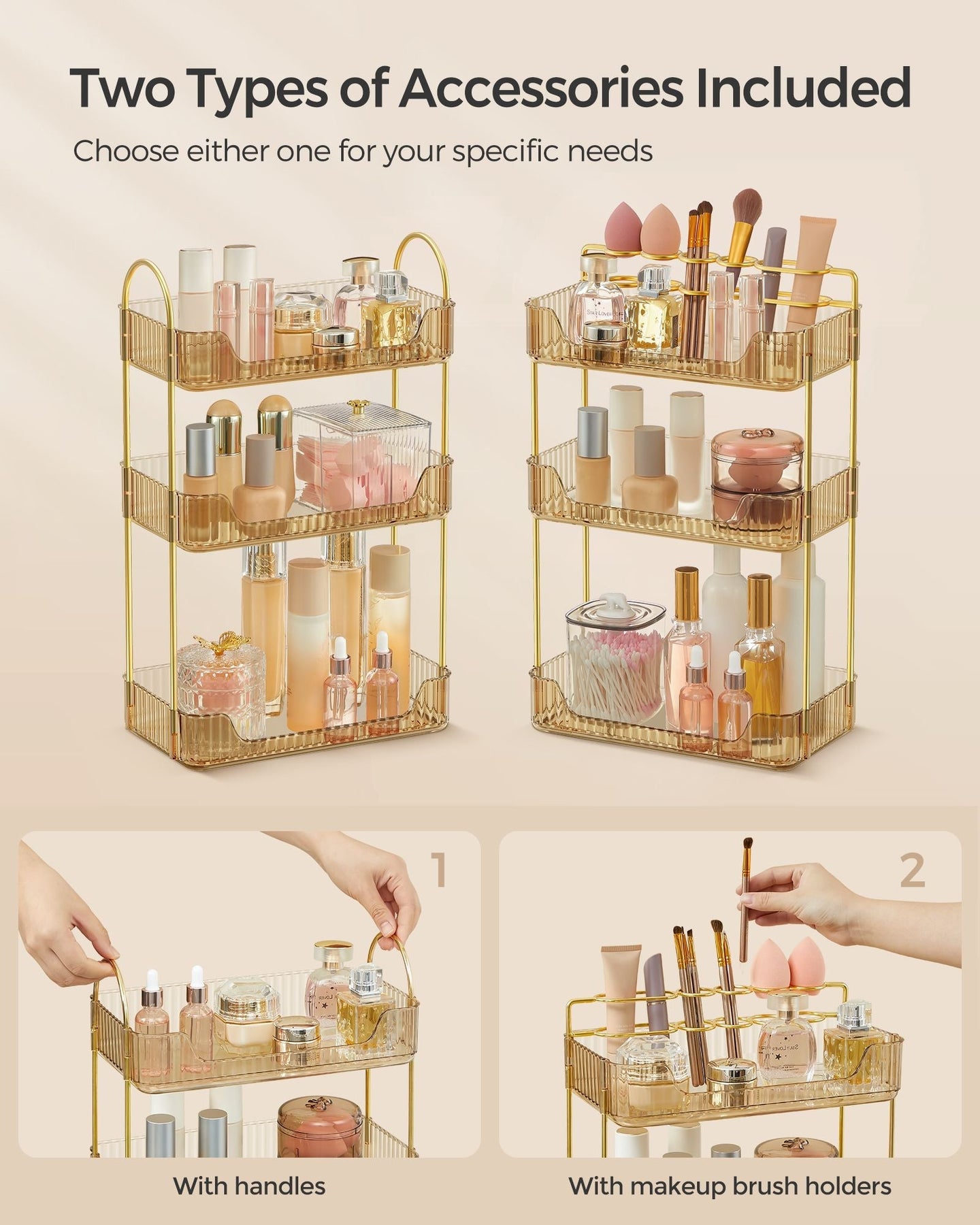 3-Tier Makeup Organiser - Metal - Champagne Gold - Customisable Design