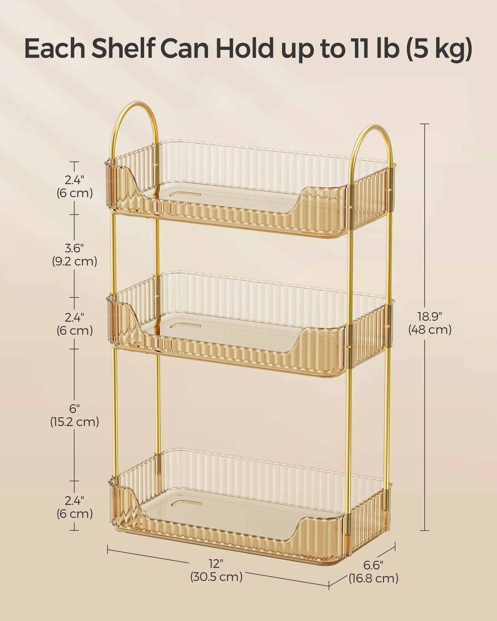 3-Tier Makeup Organiser - Metal - Champagne Gold - Customisable Design