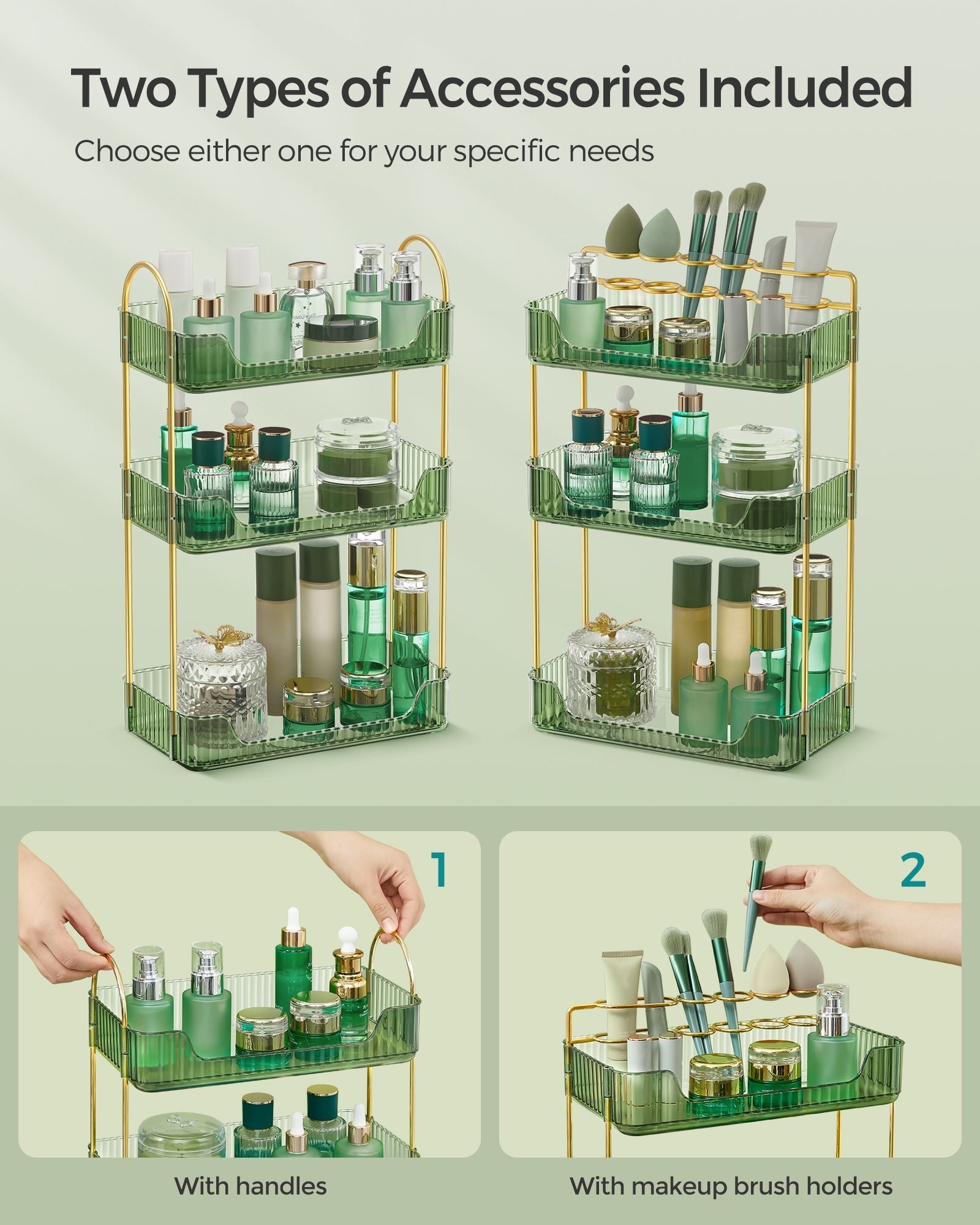 3-Tier Makeup Organiser - Plastic - Pale Green - Customisable Skincare and Jewellery Storage