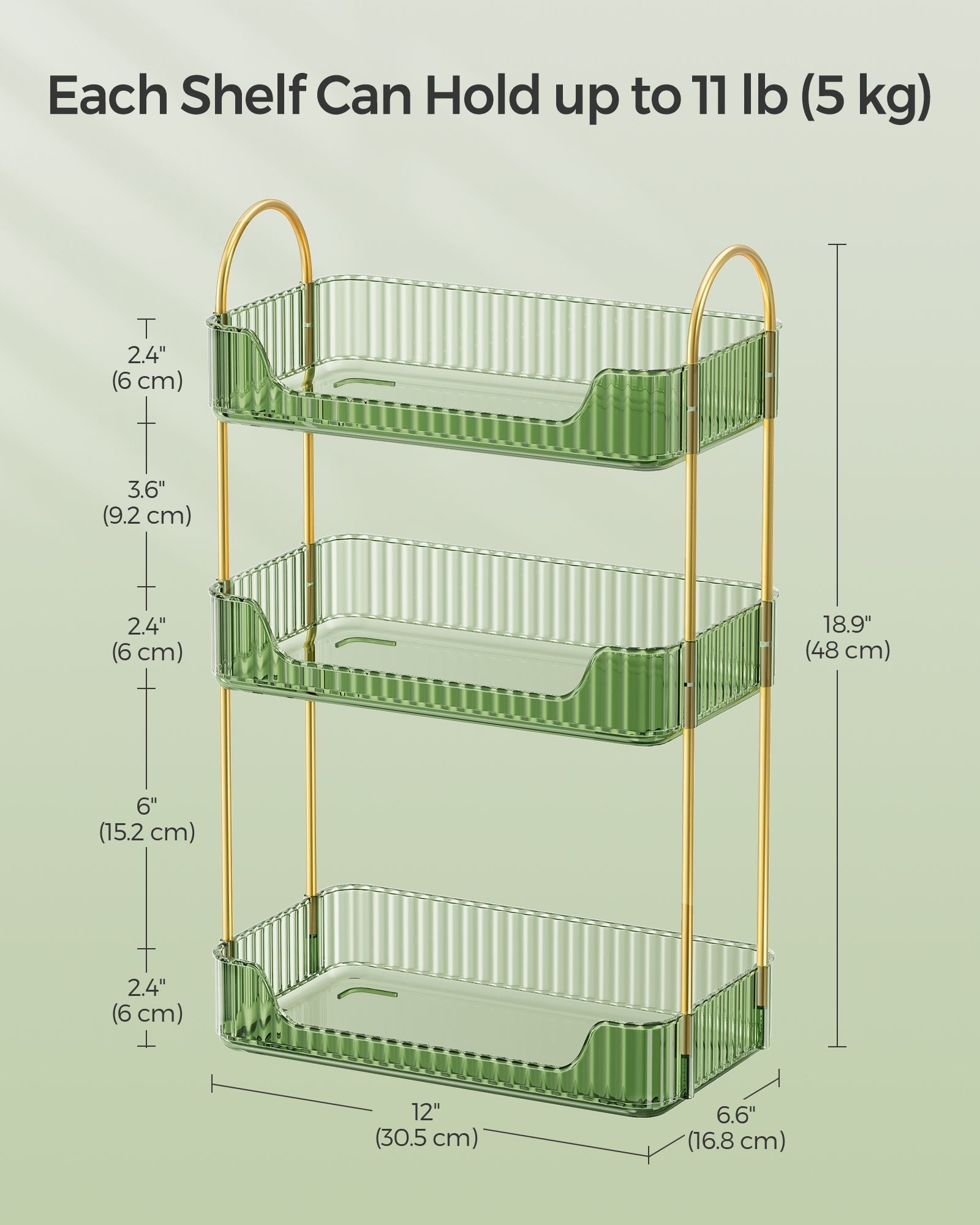3-Tier Makeup Organiser - Plastic - Pale Green - Customisable Skincare and Jewellery Storage