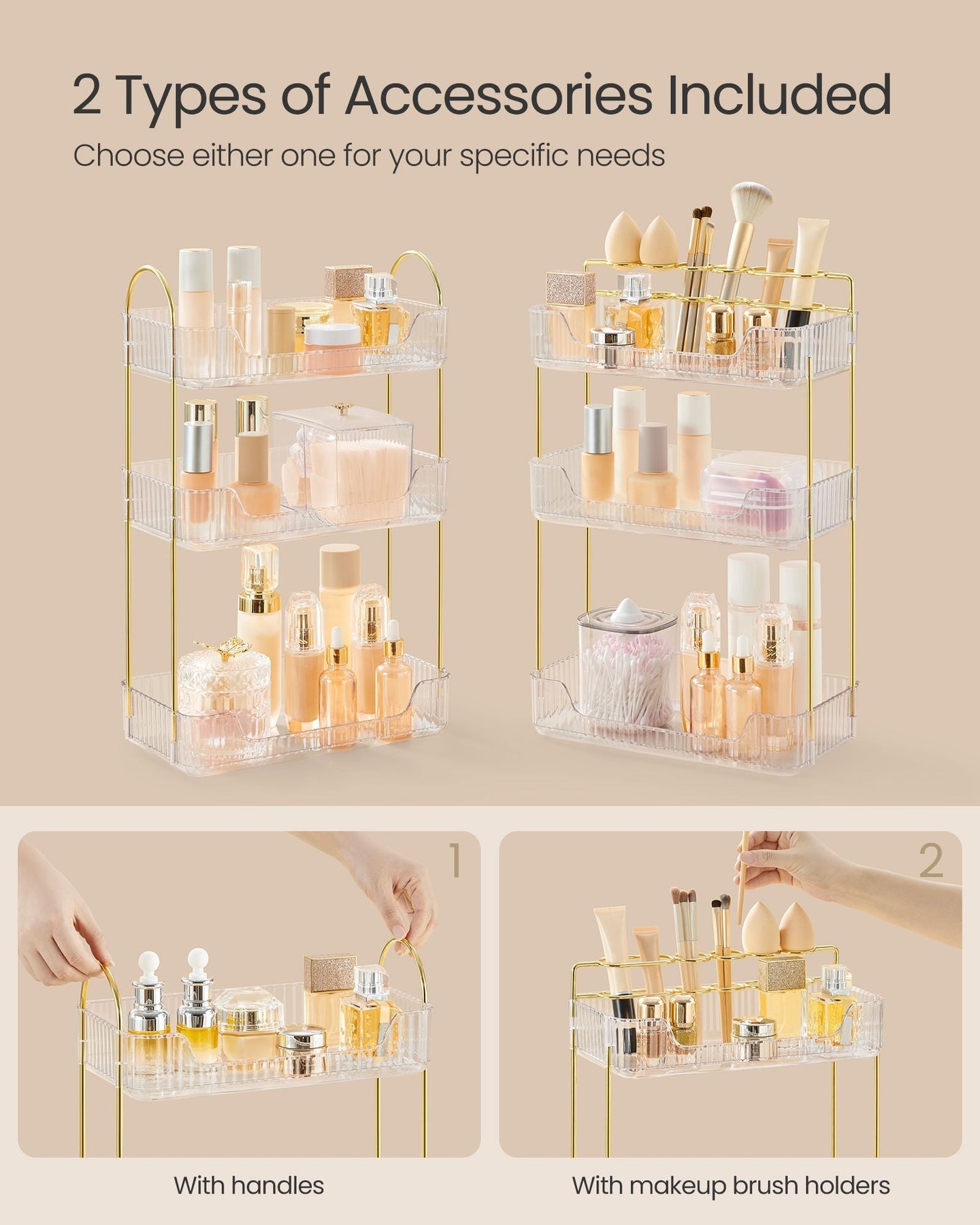 3-Tier Rectangular Makeup Organiser - Acrylic - Transparent - Customisable