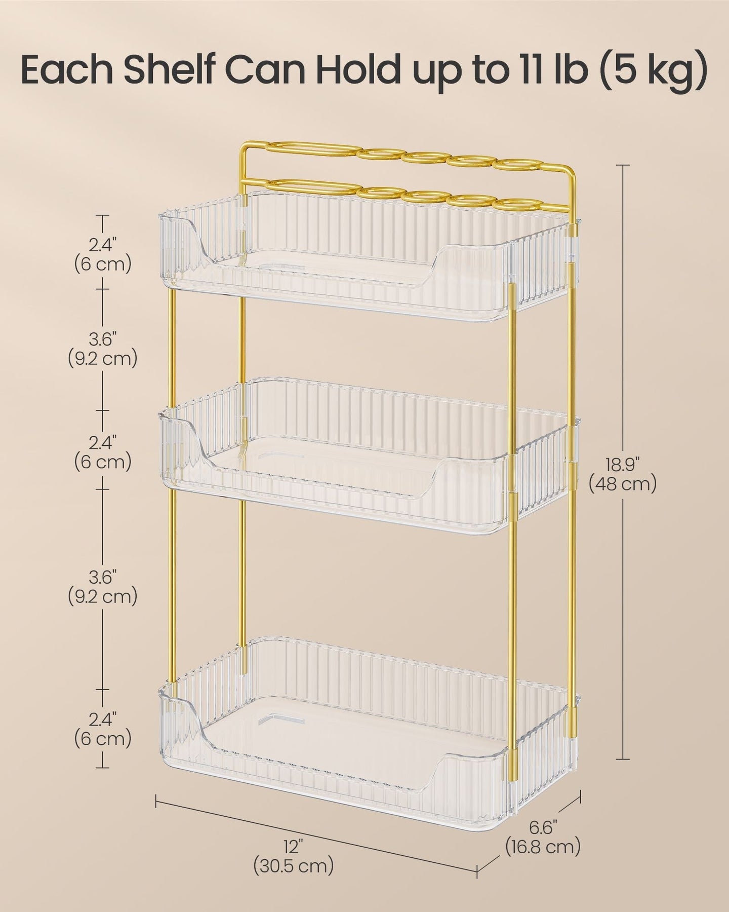 3-Tier Rectangular Makeup Organiser - Acrylic - Transparent - Customisable