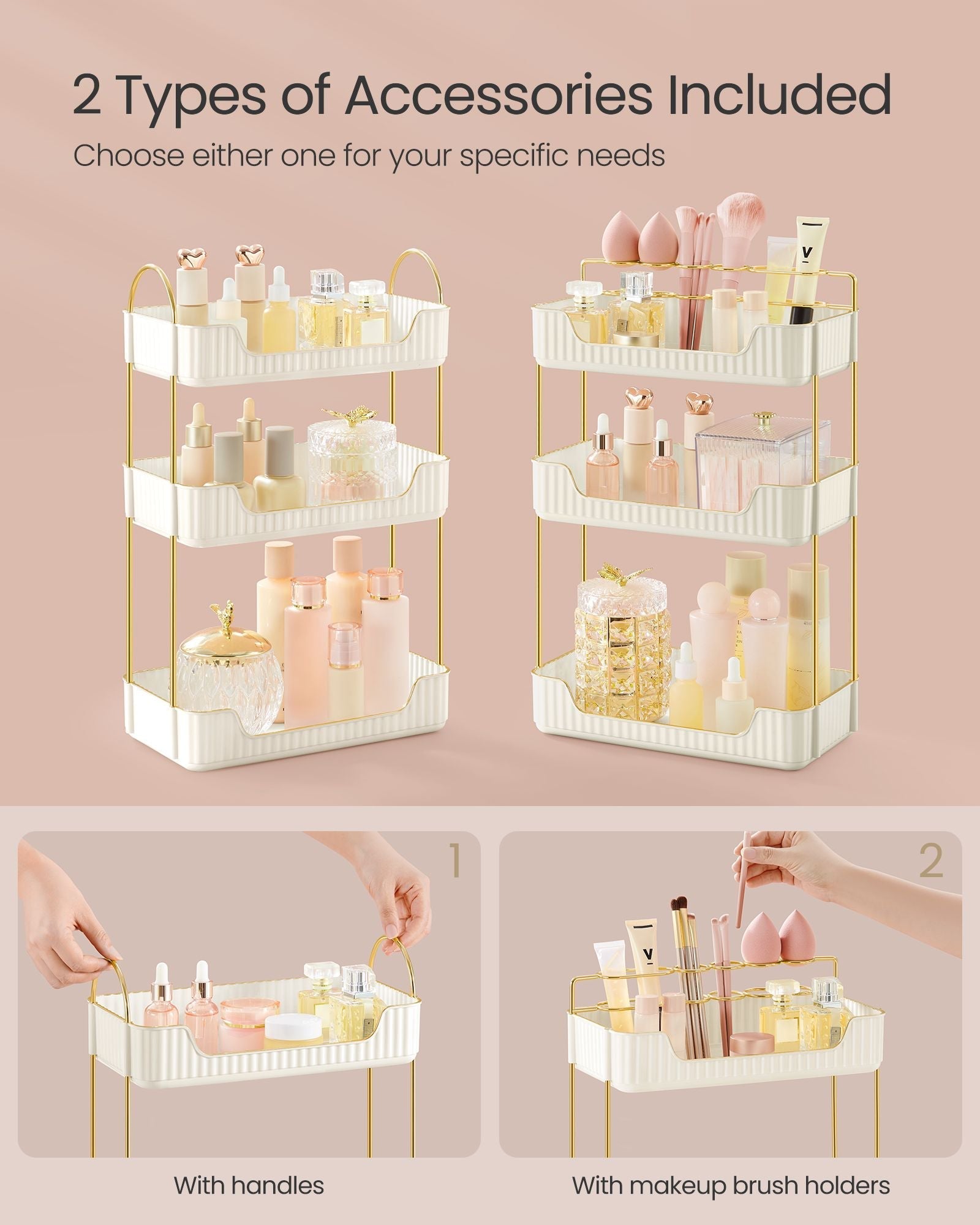 3-Tier Rectangular Makeup Organiser - Acrylic - Cloud White - Customisable Skincare and Jewellery Holder