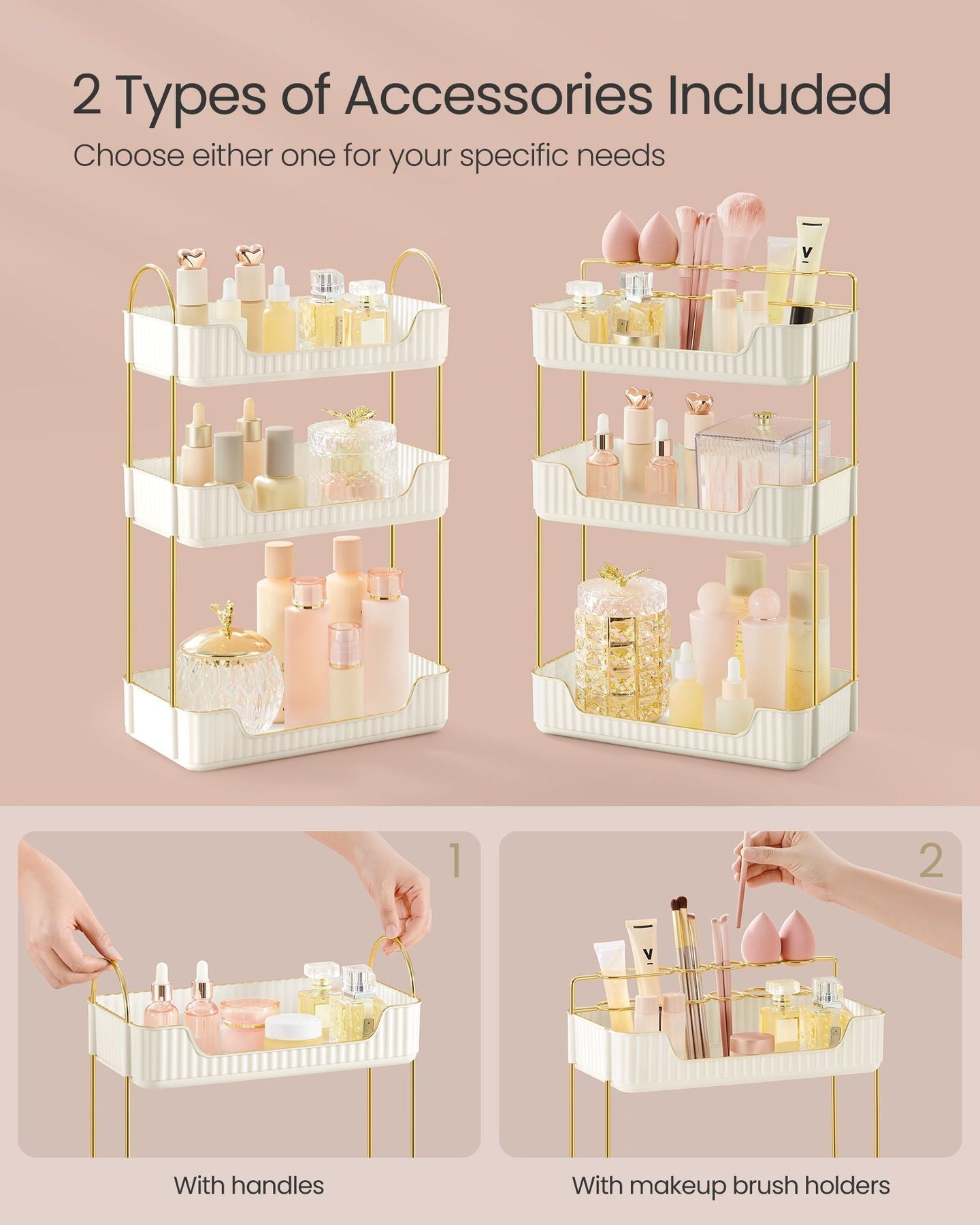 3-Tier Rectangular Makeup Organiser - Acrylic - Cloud White - Customisable Skincare and Jewellery Holder