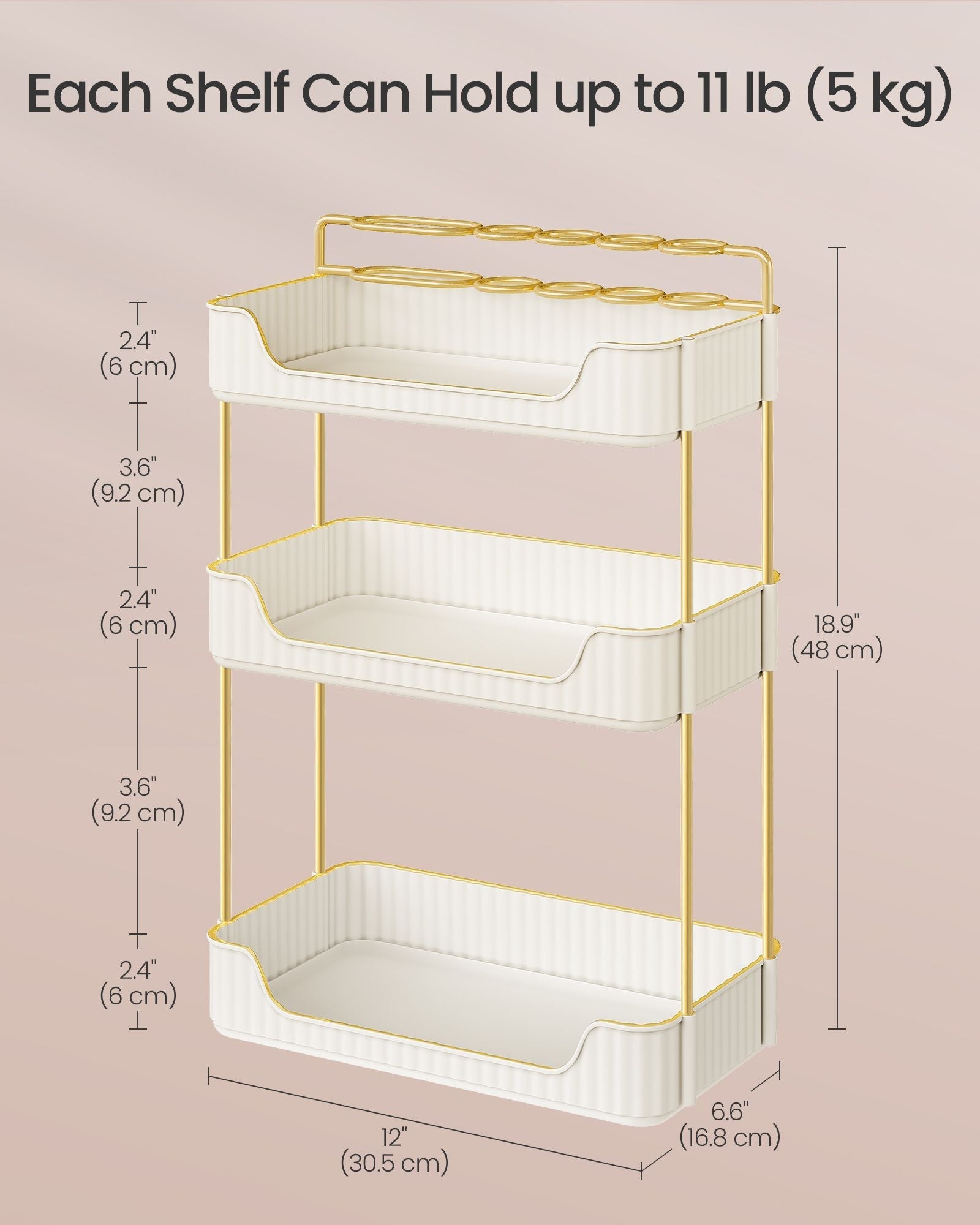 3-Tier Rectangular Makeup Organiser - Acrylic - Cloud White - Customisable Skincare and Jewellery Holder