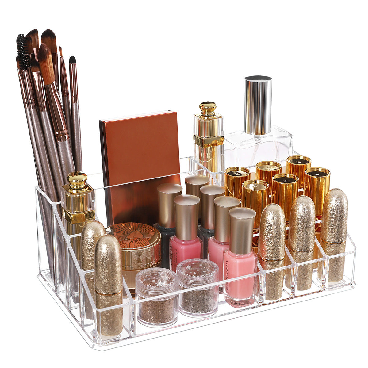 3 Piece Transparent Acrylic Cosmetic Organizer Set - Clear - Features 8 Drawers for Lipsticks and Jewelry